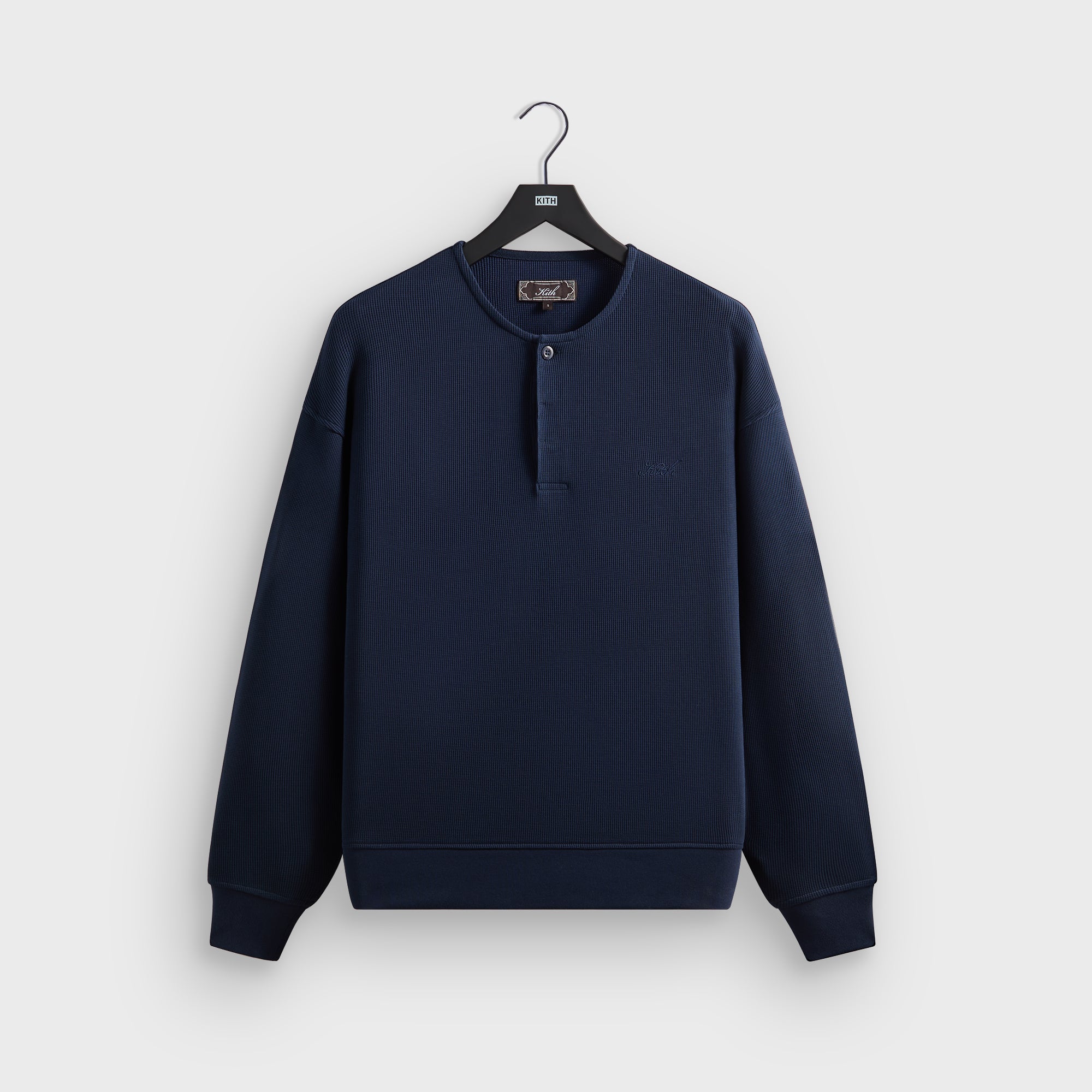 Kith Micro Waffle Long Sleeve Colby Pullover - Nocturnal – Kith Japan