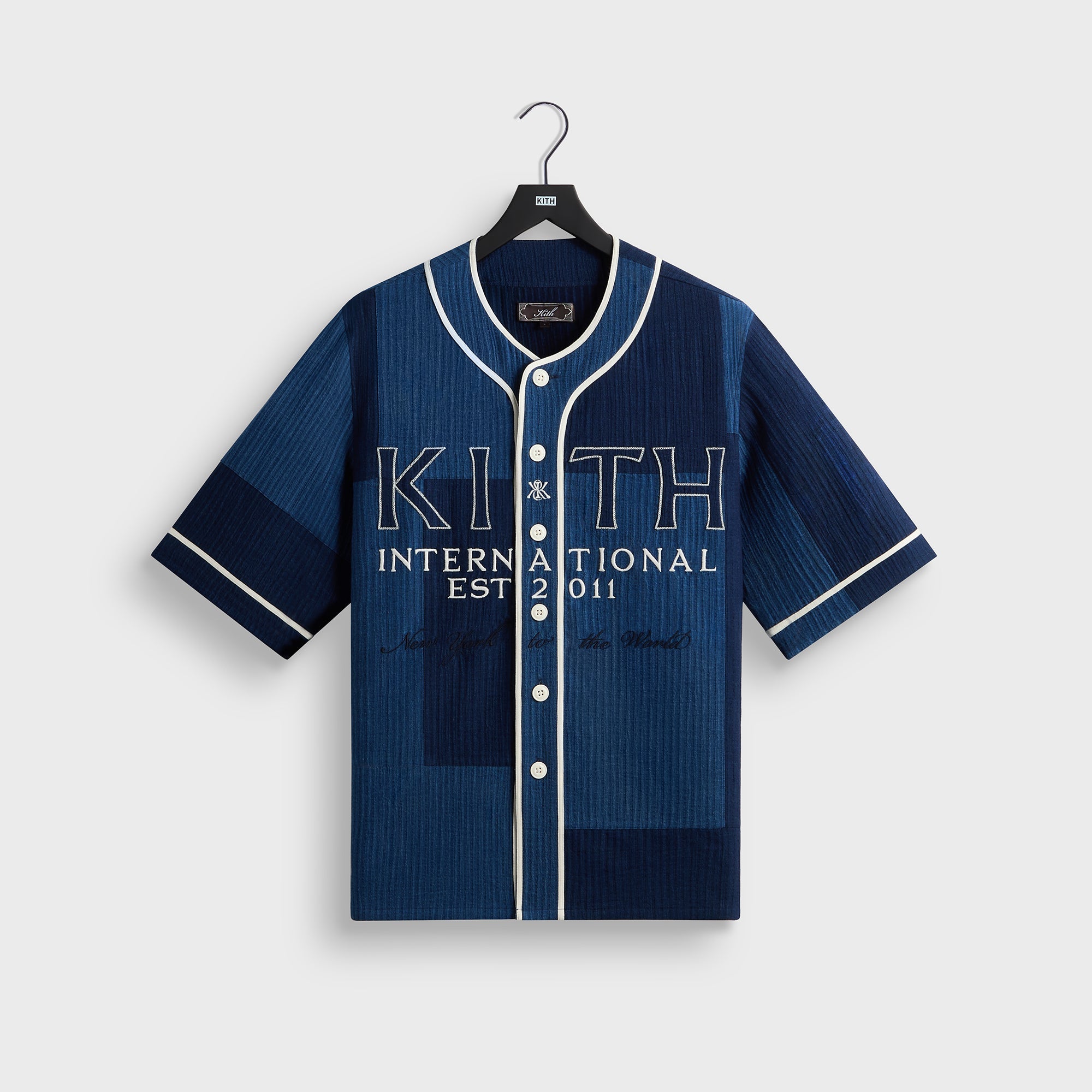Kith メッシュ編み 半袖シャツ M Kith Patchwork Indigo Seersucker Short Sleeve Daley Shirt - Indigo