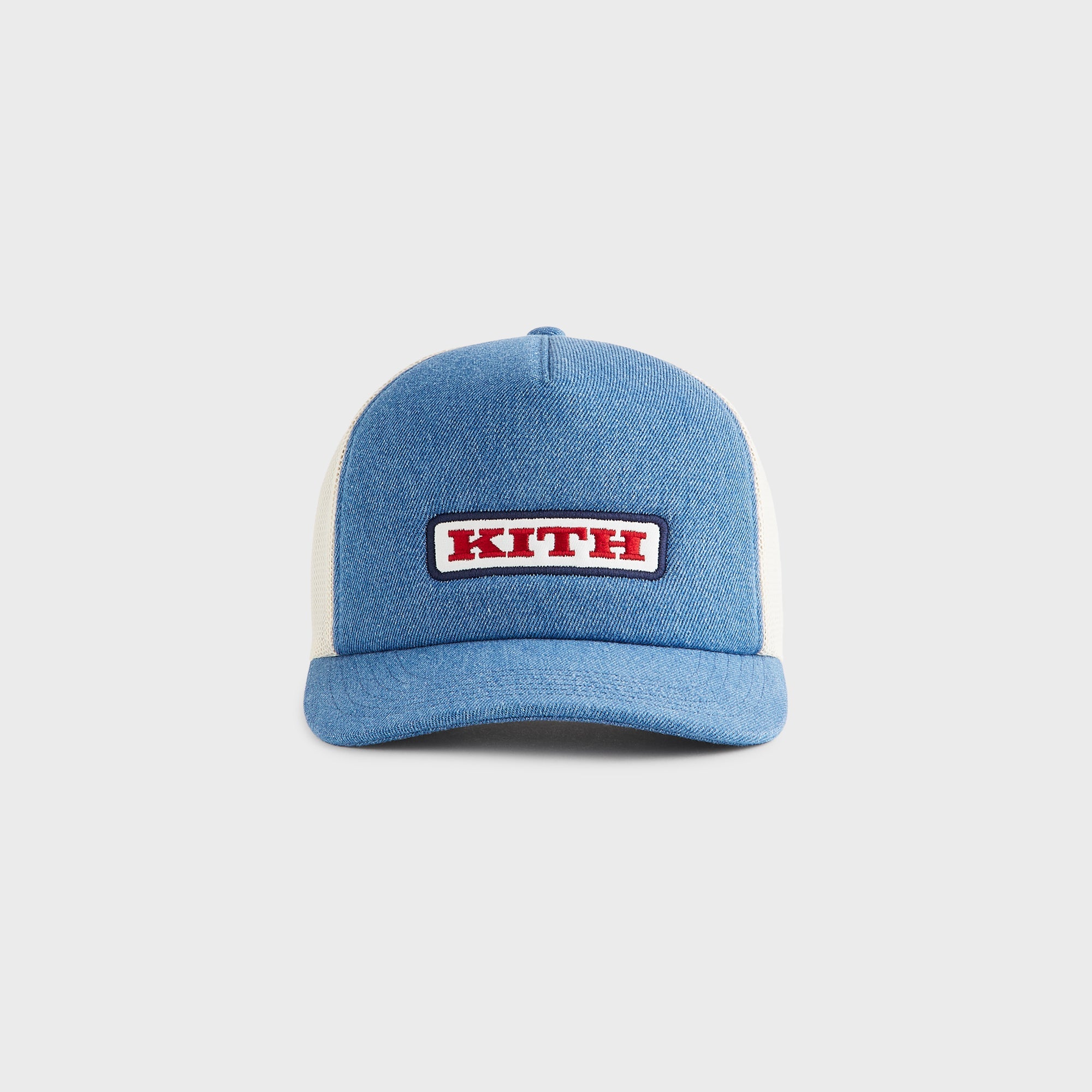 Kith Legacy Denim Nolan Trucker Hat - Mid Indigo – Kith Japan Kith Legacy Denim Nolan Trucker Hat - Mid Indigo – Kith Japan