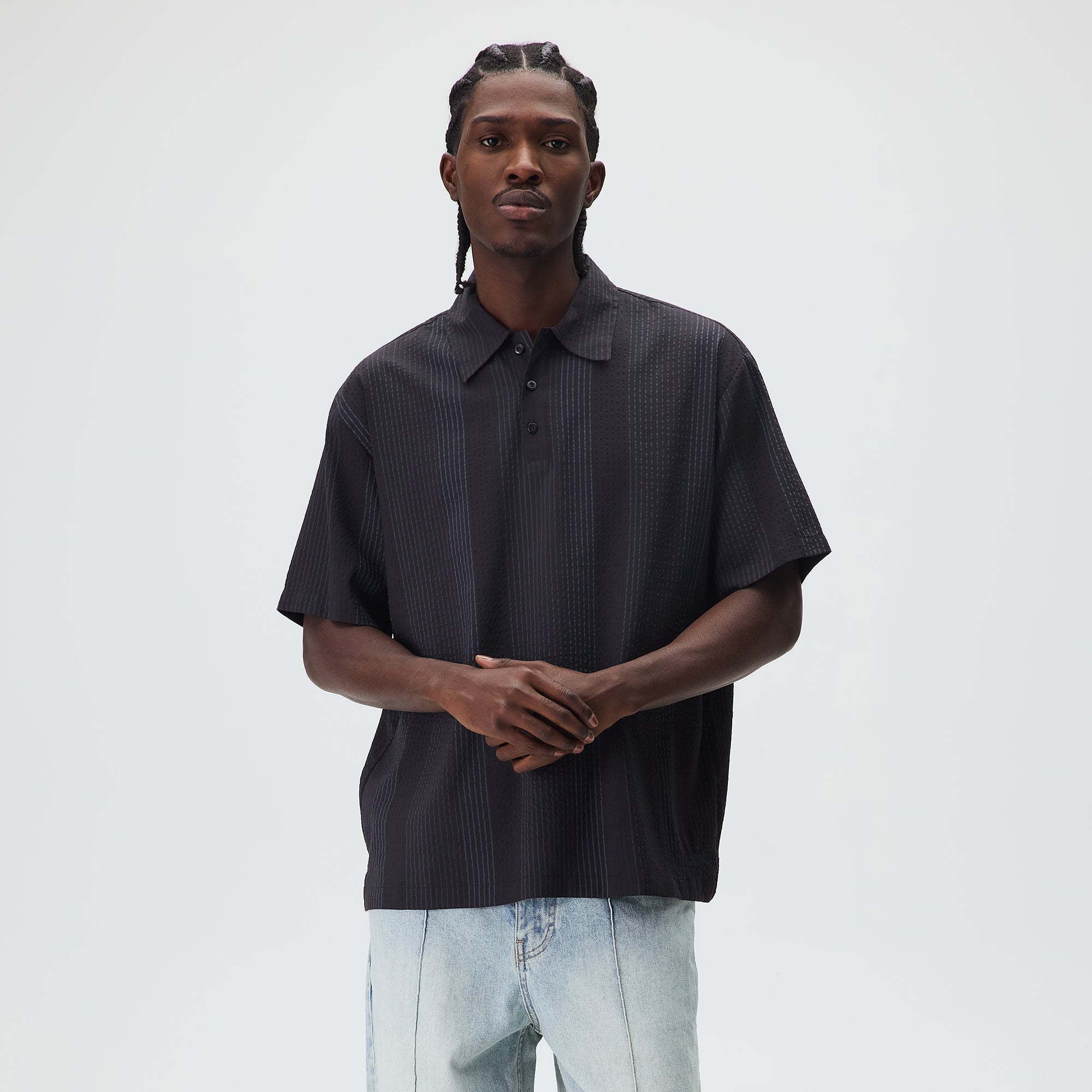 Kith Seersucker Harway Polo - Nocturnal – Kith Japan