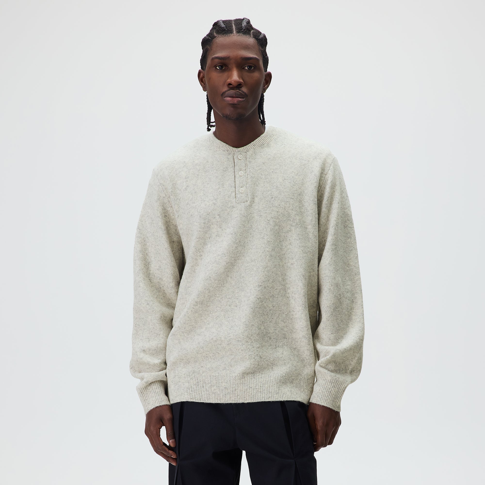 Kith Boucle Harmon Henley Sweater - Light Heather Grey – Kith Japan