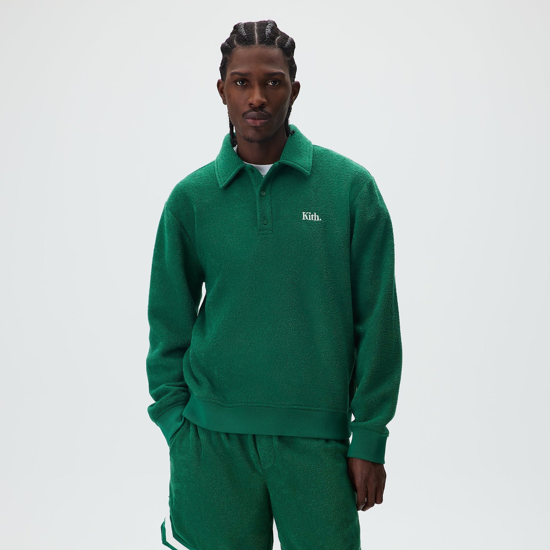 Kith Towel Boucle Long Sleeve Drew Polo - Newt