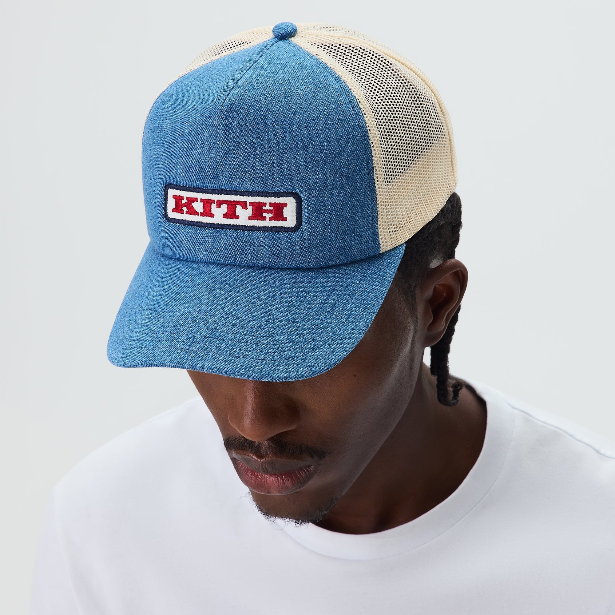 Kith Legacy Denim Nolan Trucker Hat - Mid Indigo – Kith Japan