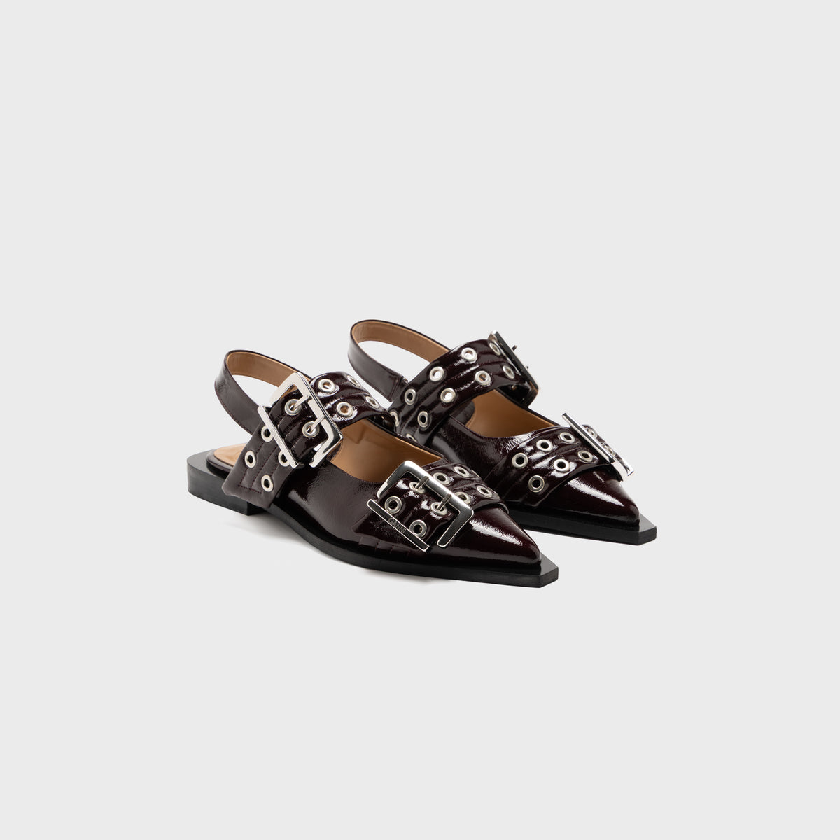 Ganni Feminine Buckle Ballerina - Burgundy