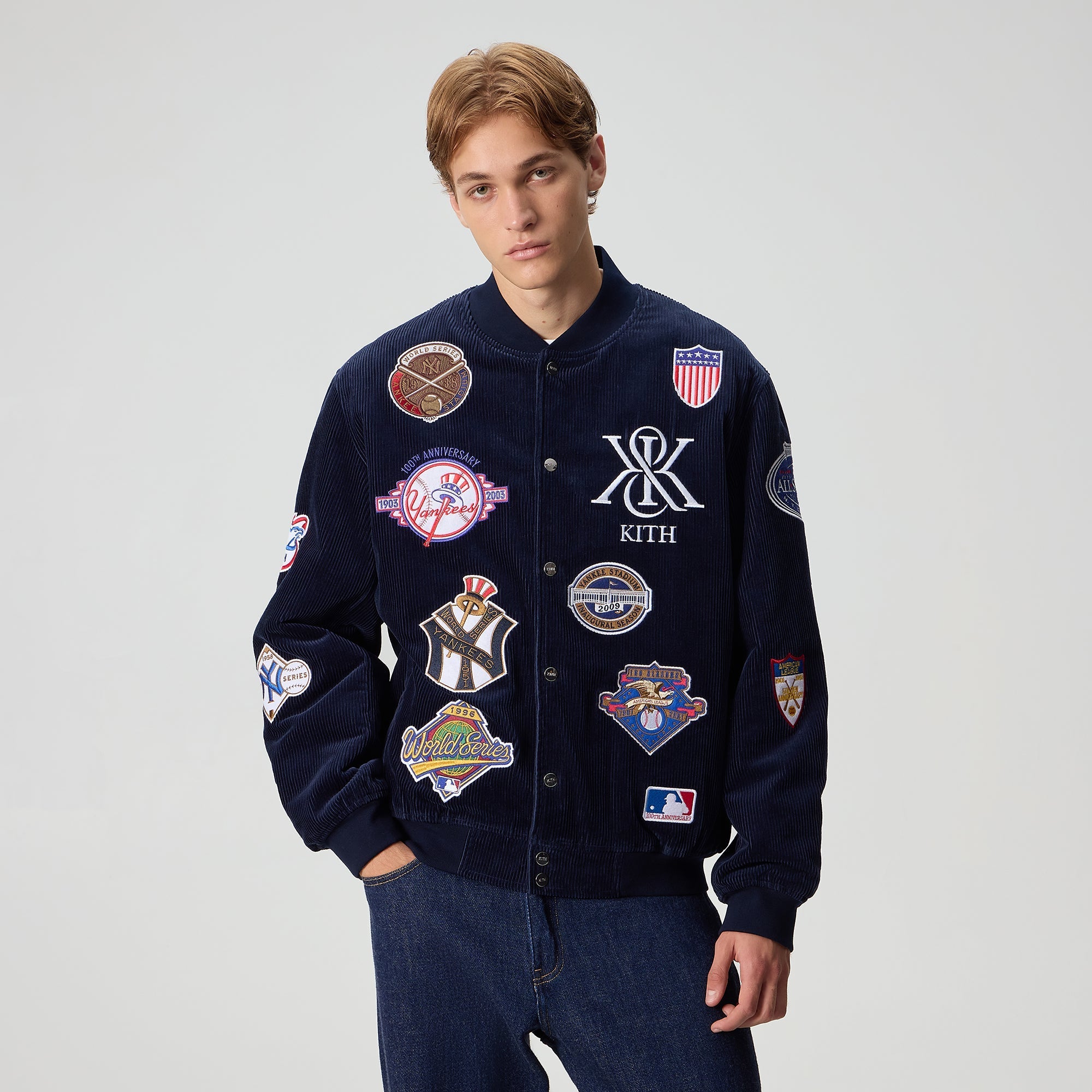 Kith ネイビー コーデュロイジャケット ＸＬ Kith for the New York Yankees Corduroy Avery Bomber Jacket
