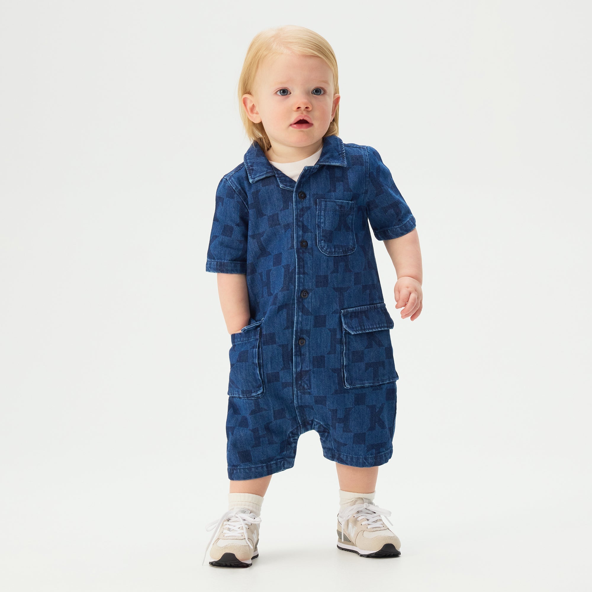 Kith Baby Monogram Denim Belmont Shortall - Stoerm Mid Wash – Kith