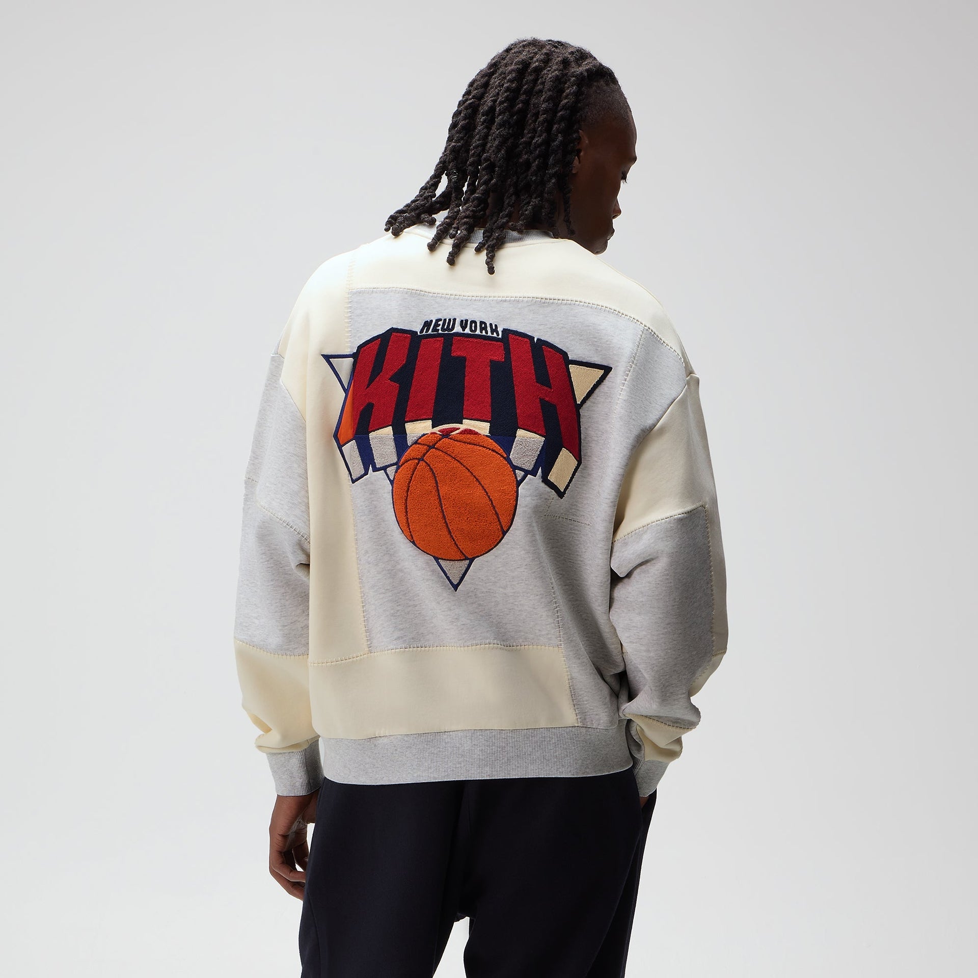 Kith for the New York Knicks Patchwork Fleece Crewneck Sweatshirt - Light Heather Grey