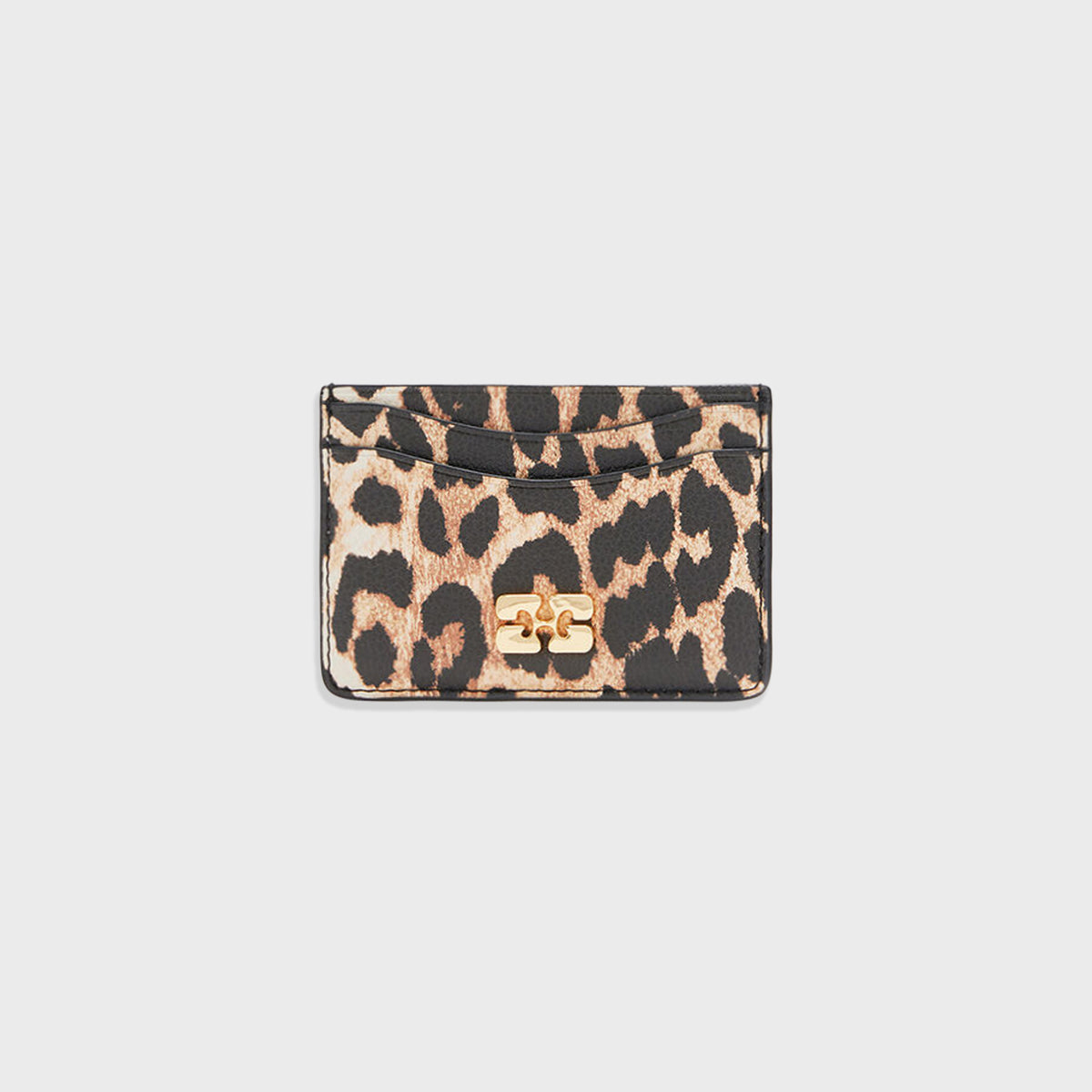 Ganni Bou Card Holder in Grained Leopard - Almond Milk (859)