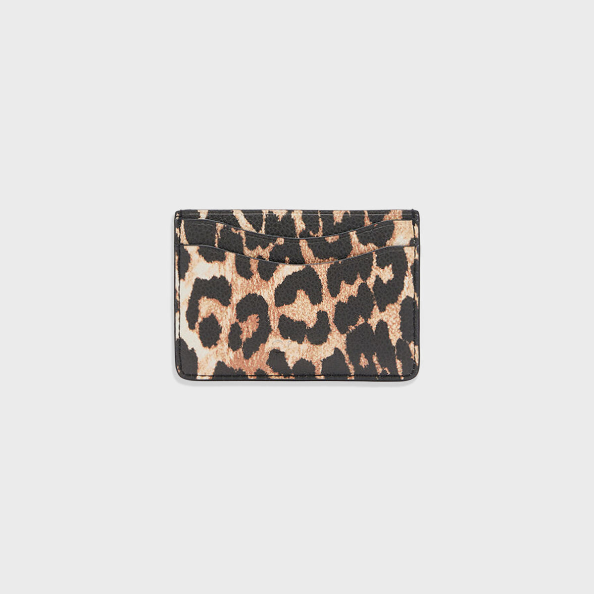 Ganni Bou Card Holder in Grained Leopard - Almond Milk (859)