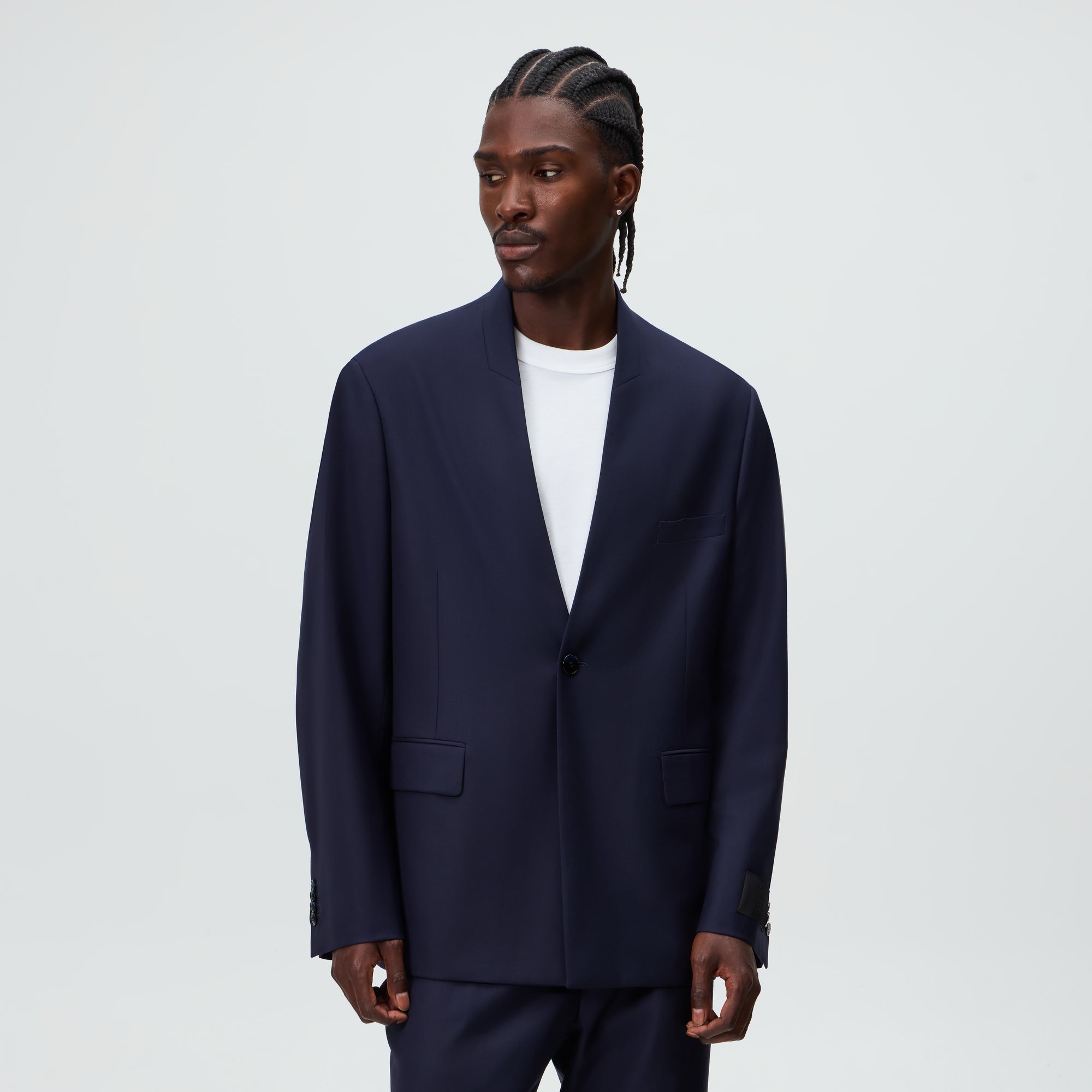 giorgio armani　コーデュロイジャケット　カバーオール　イタリア製 Giorgio Armani & Kith &Kin Cropped Collarless Jacket - Blue / Navy