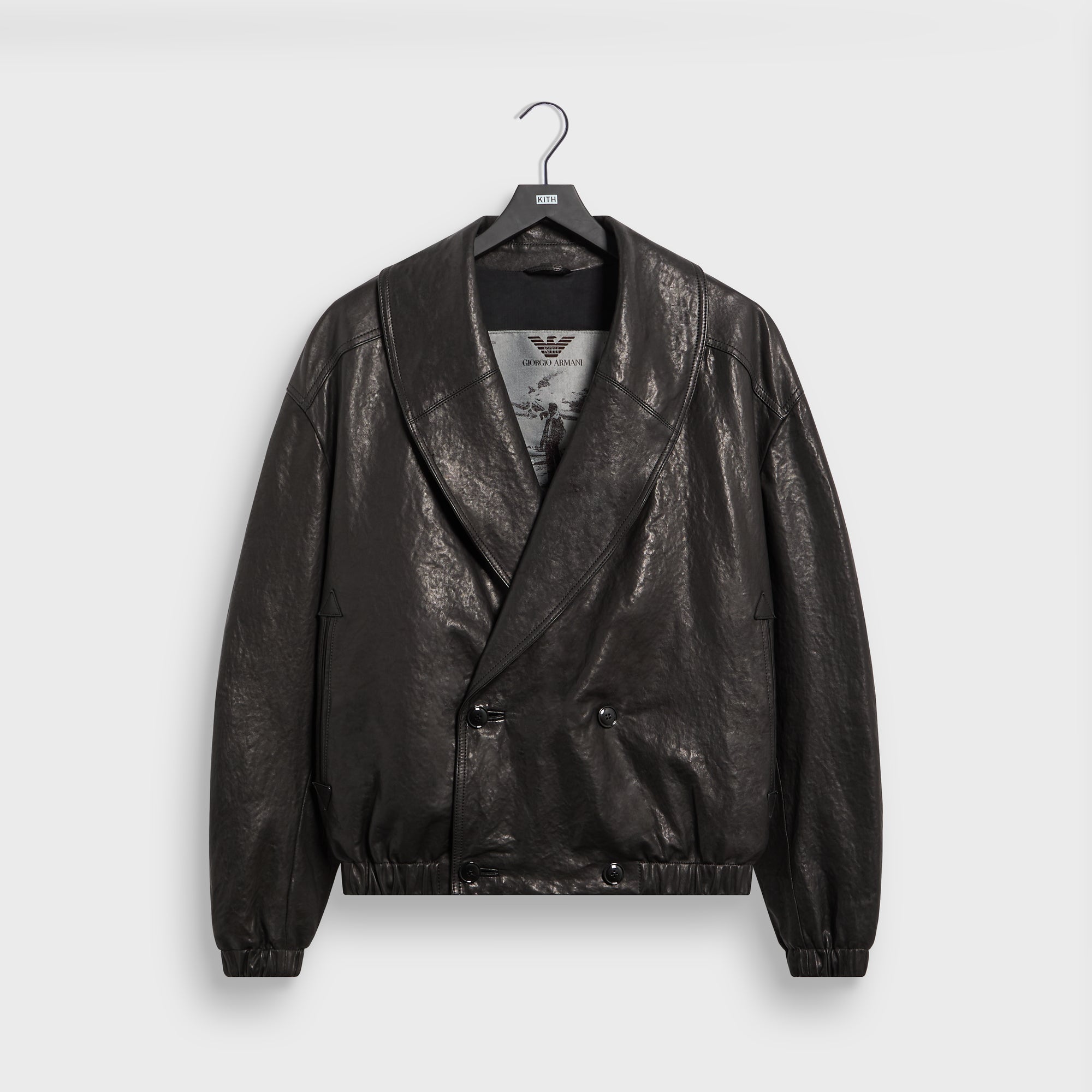 Giorgio Armani & Kith Lamb Leather High Neck Flight Jacket - Black
