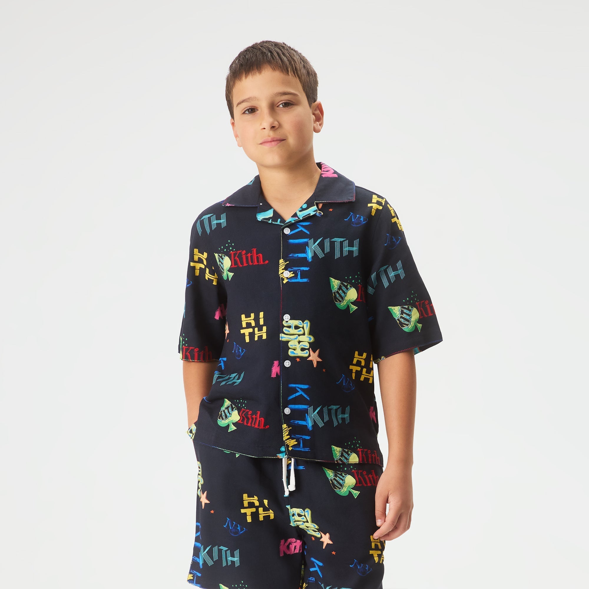 Kith Kids Thompson Camp Tossed Monogram Shirt - Nocturnal – Kith Japan