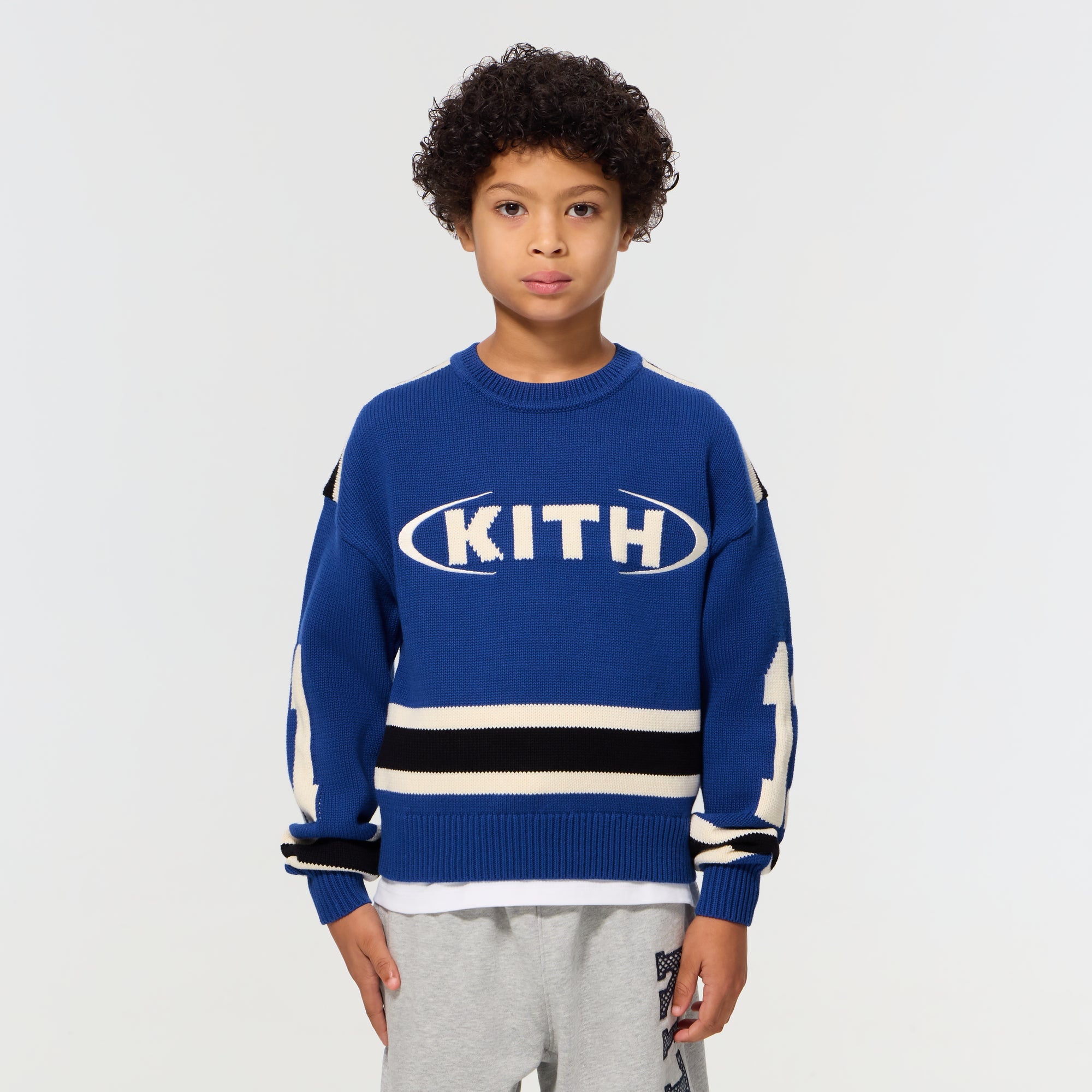 KITH × インクレディブルファミリー Kith Kids Varsity Nelson Knit Crewneck - Cyanotype – Kith Japan