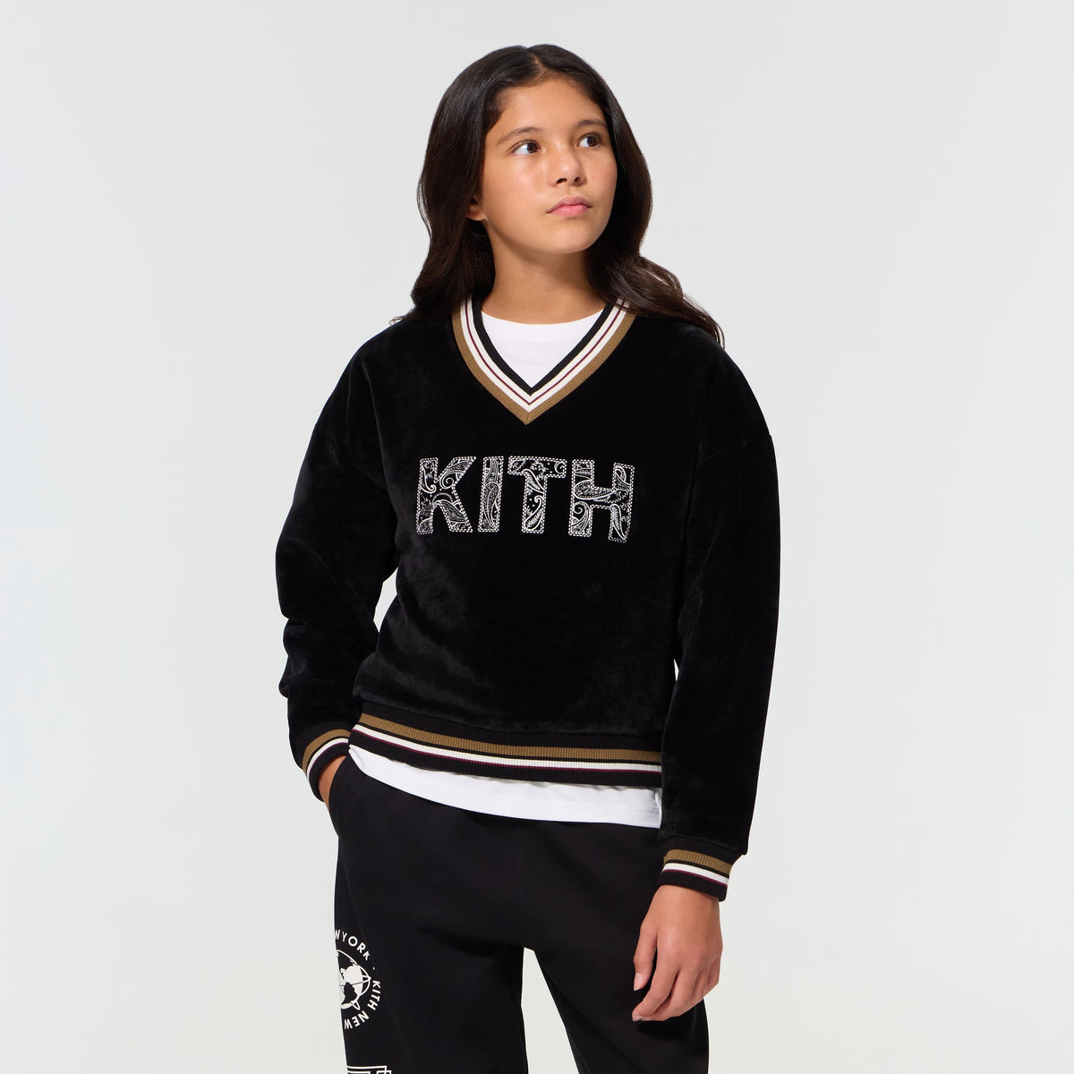Kith Kids Textured V-Neck Collar Nelson Sweatshirt - Black