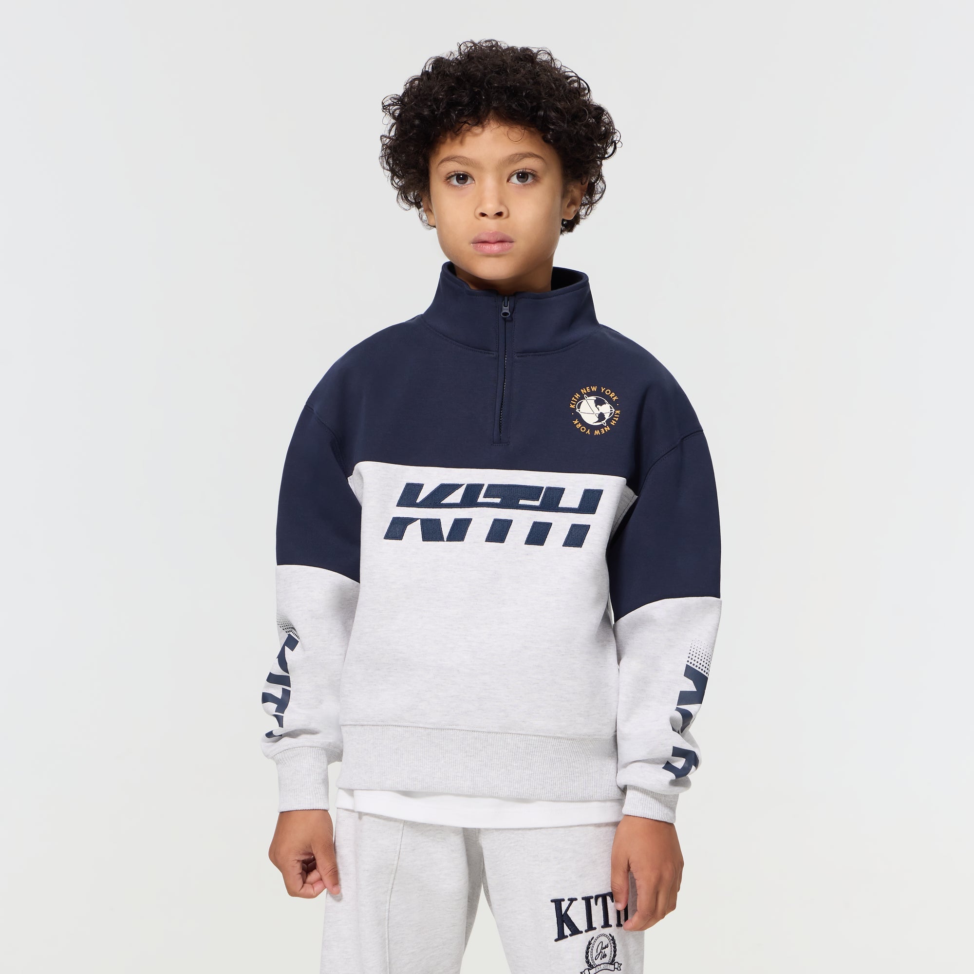 Kith Kids Logo Blocked Hunter Quarter Zip - Nocturnal – Kith Japan