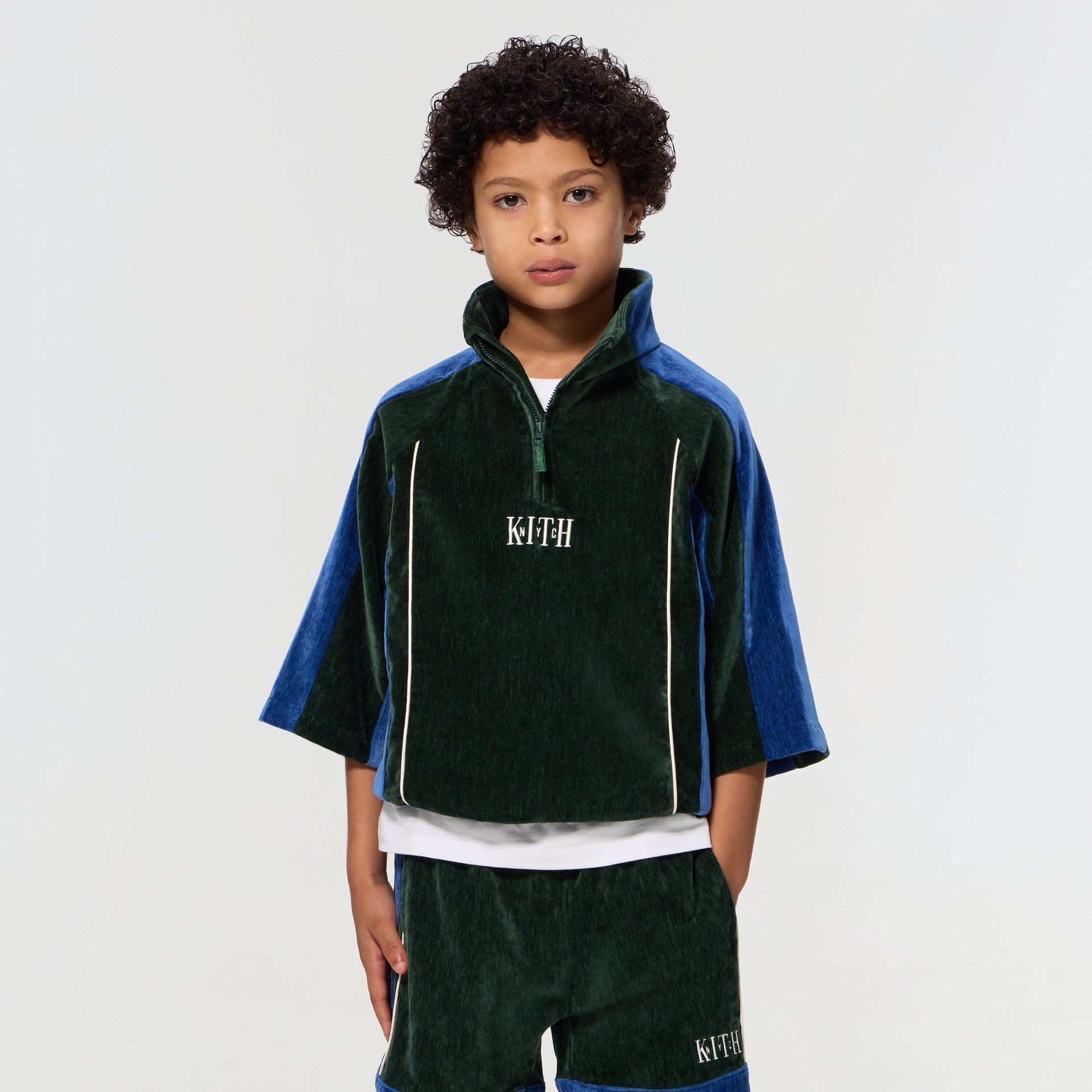 Kith Kids Velour Paneled Linden Quarter Zip - Stadium