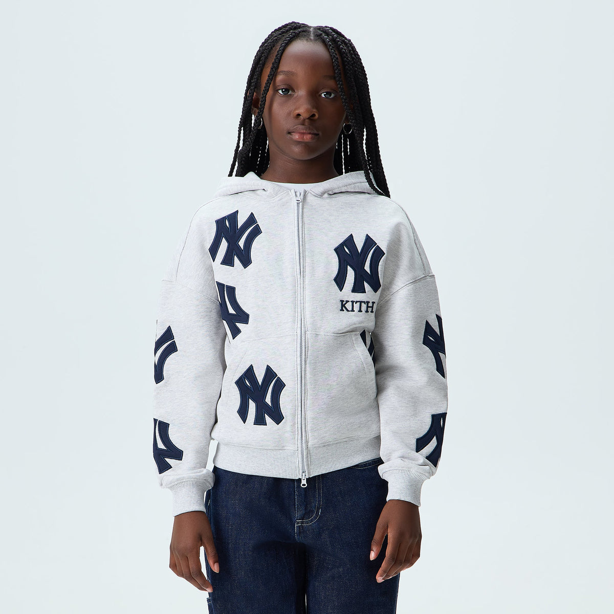 Kith Kids for the New York Yankees Nelson Zip Hoodie - Light Heather Grey