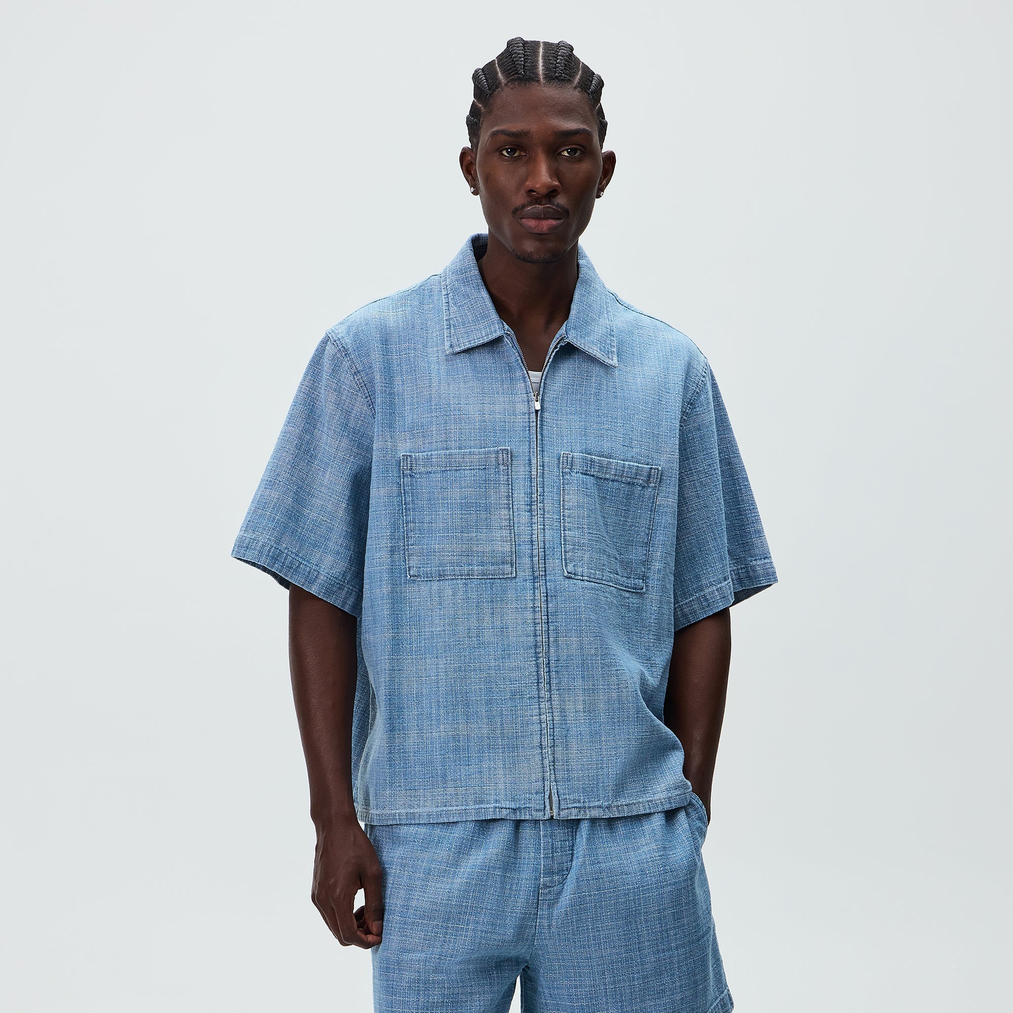 Kith Textured Indigo Paxton Zip Front Shirt - Light Indigo – Kith