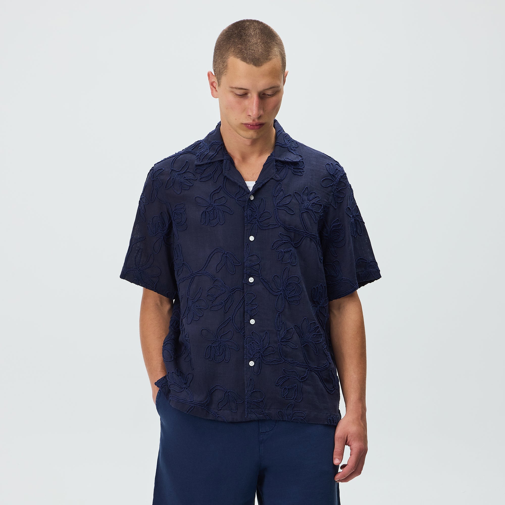 Kith Cupro Linen Thompson Camp Collar Shirt - Nocturnal – Kith Japan