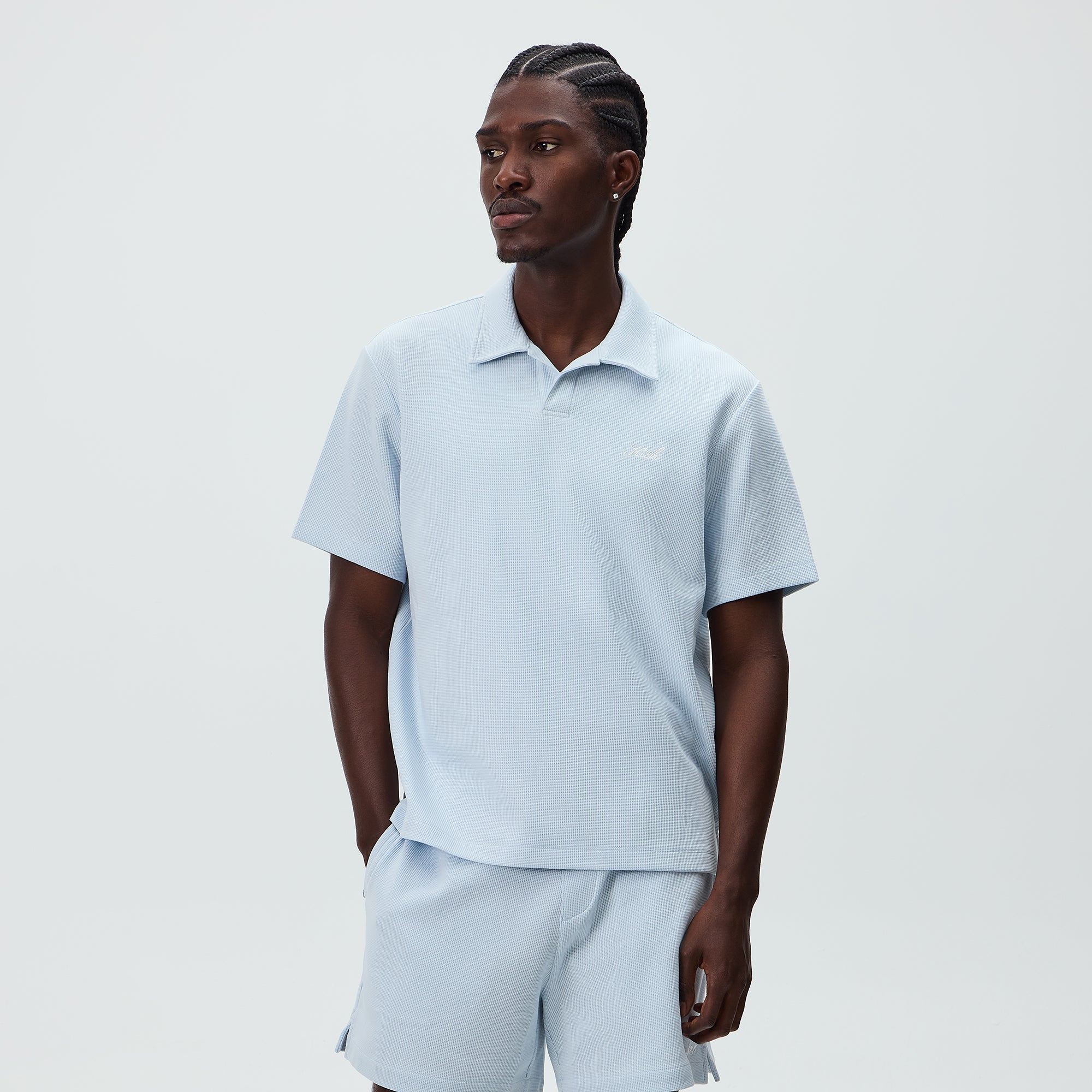 Kith Micro Waffle Drew Polo - Light Indigo – Kith Japan