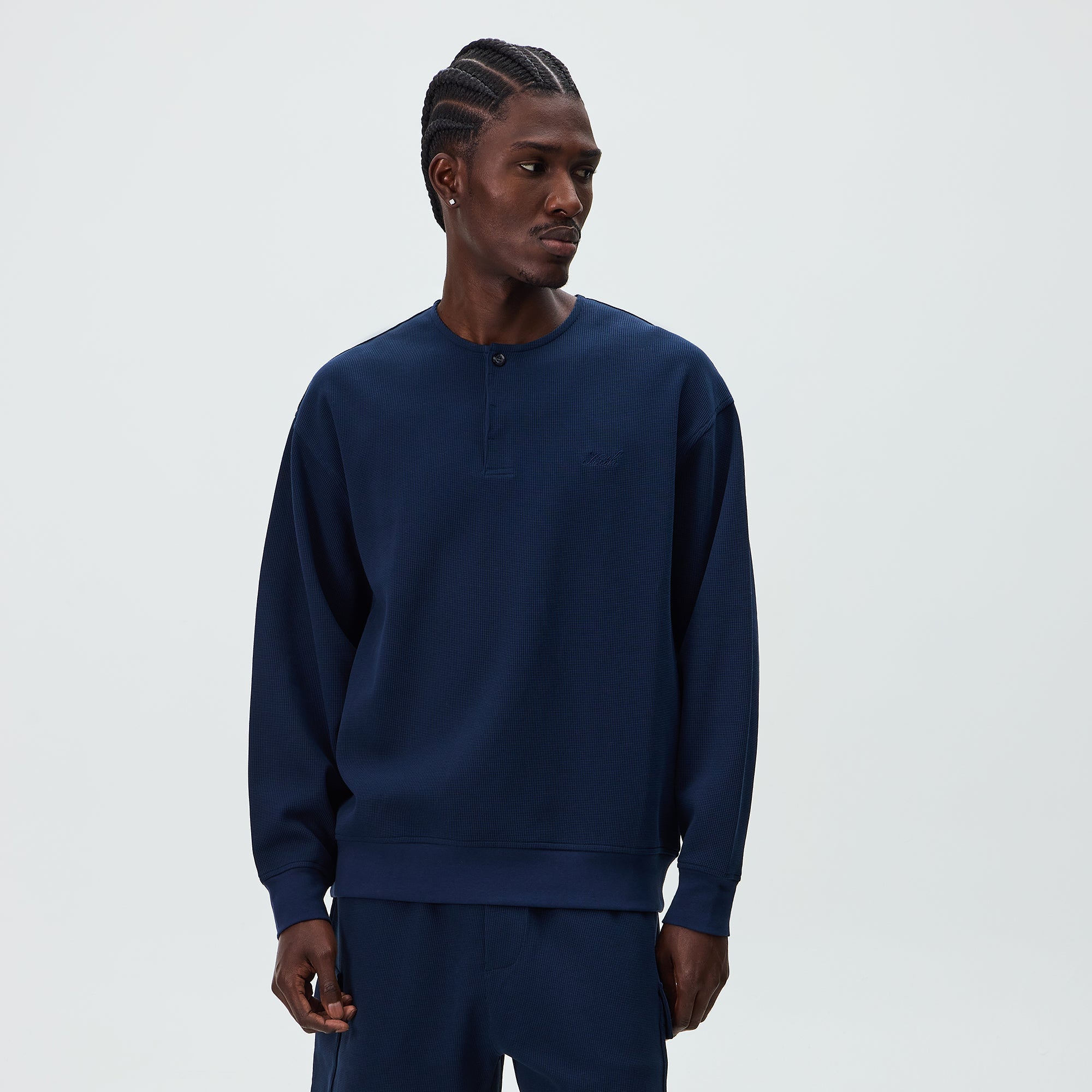 Kith Micro Waffle Long Sleeve Colby Pullover - Nocturnal – Kith Japan