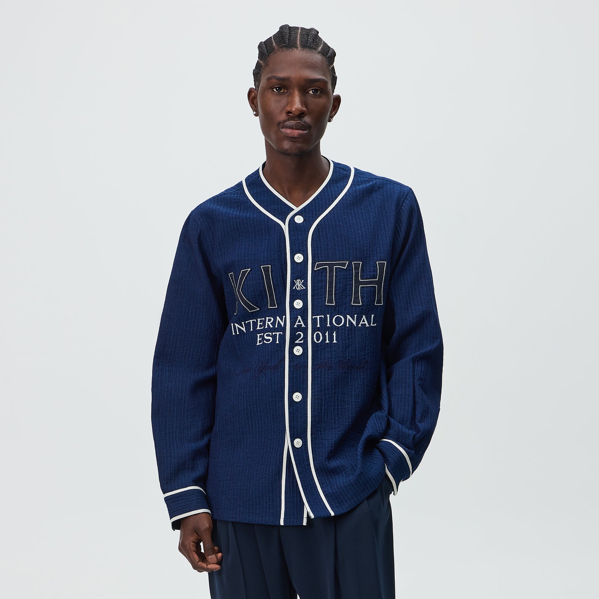 KITH ネイビー 半袖シャツ 100%コットン XL Kith Indigo Seersucker Daley Shirt - Dark Indigo – Kith Japan