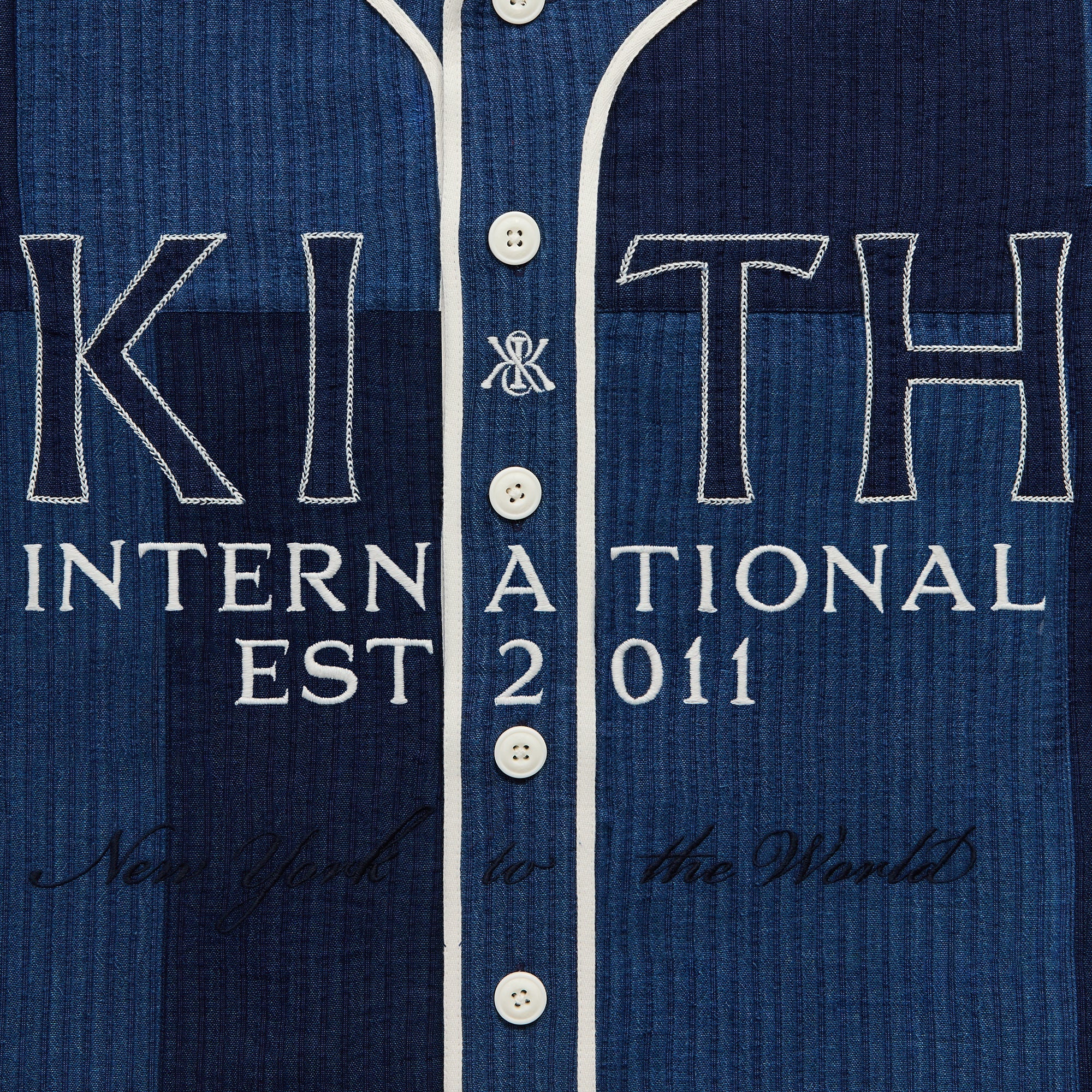 KITH 刺繍入りシャツ Kith Patchwork Indigo Seersucker Short Sleeve Daley Shirt - Indigo