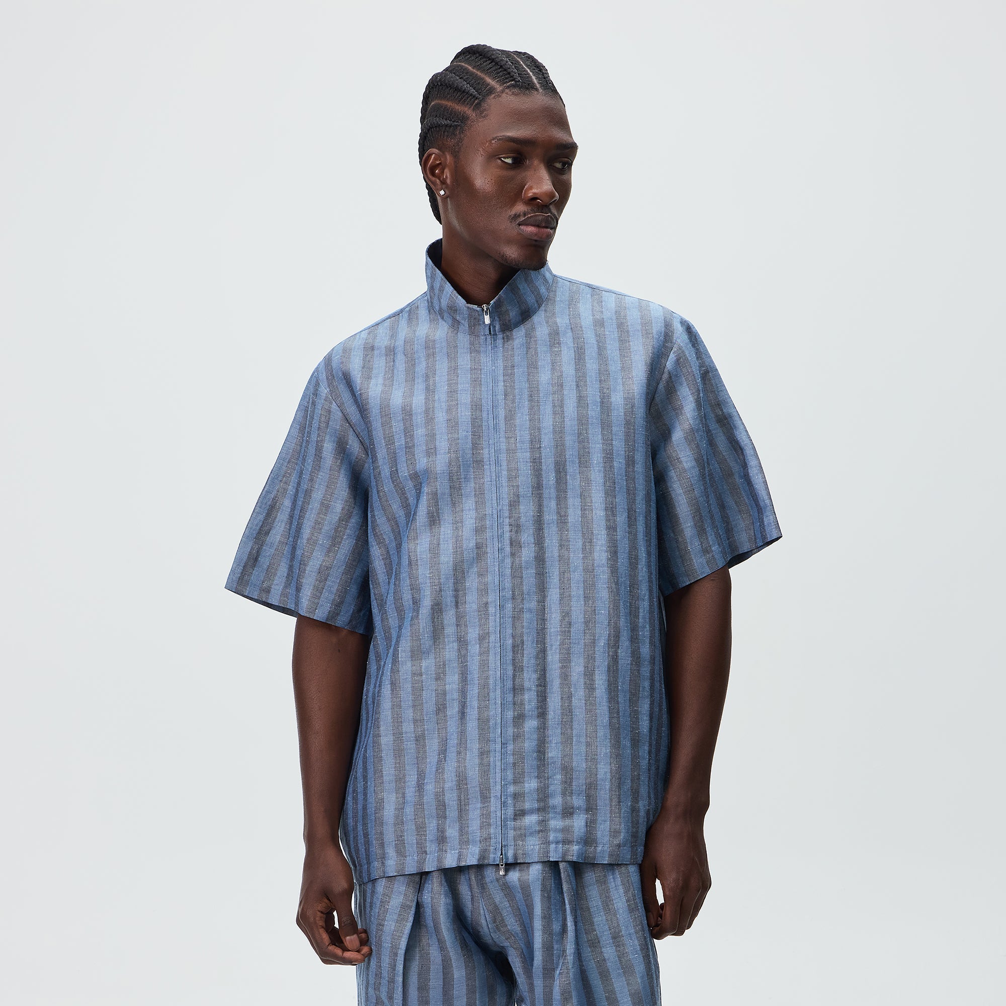 Kith Spun Silk Linen Stripe Colton Zip Front Shirt - Guide - PH