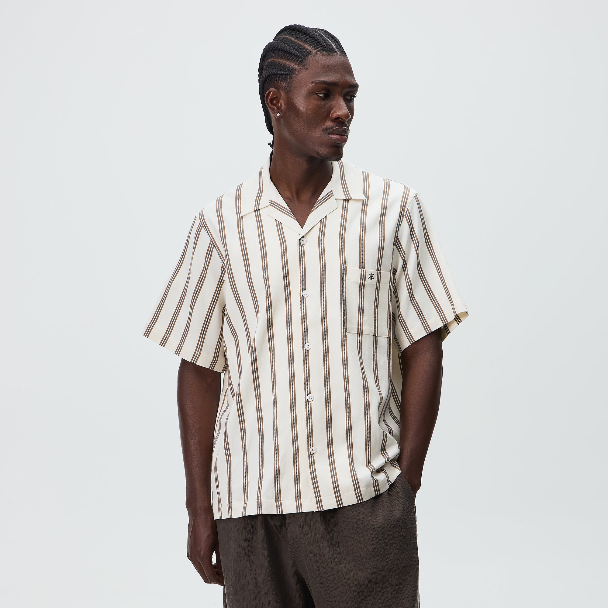 Kith Textured Stripe Thompson Camp Collar Shirt - Sandalwood - PH