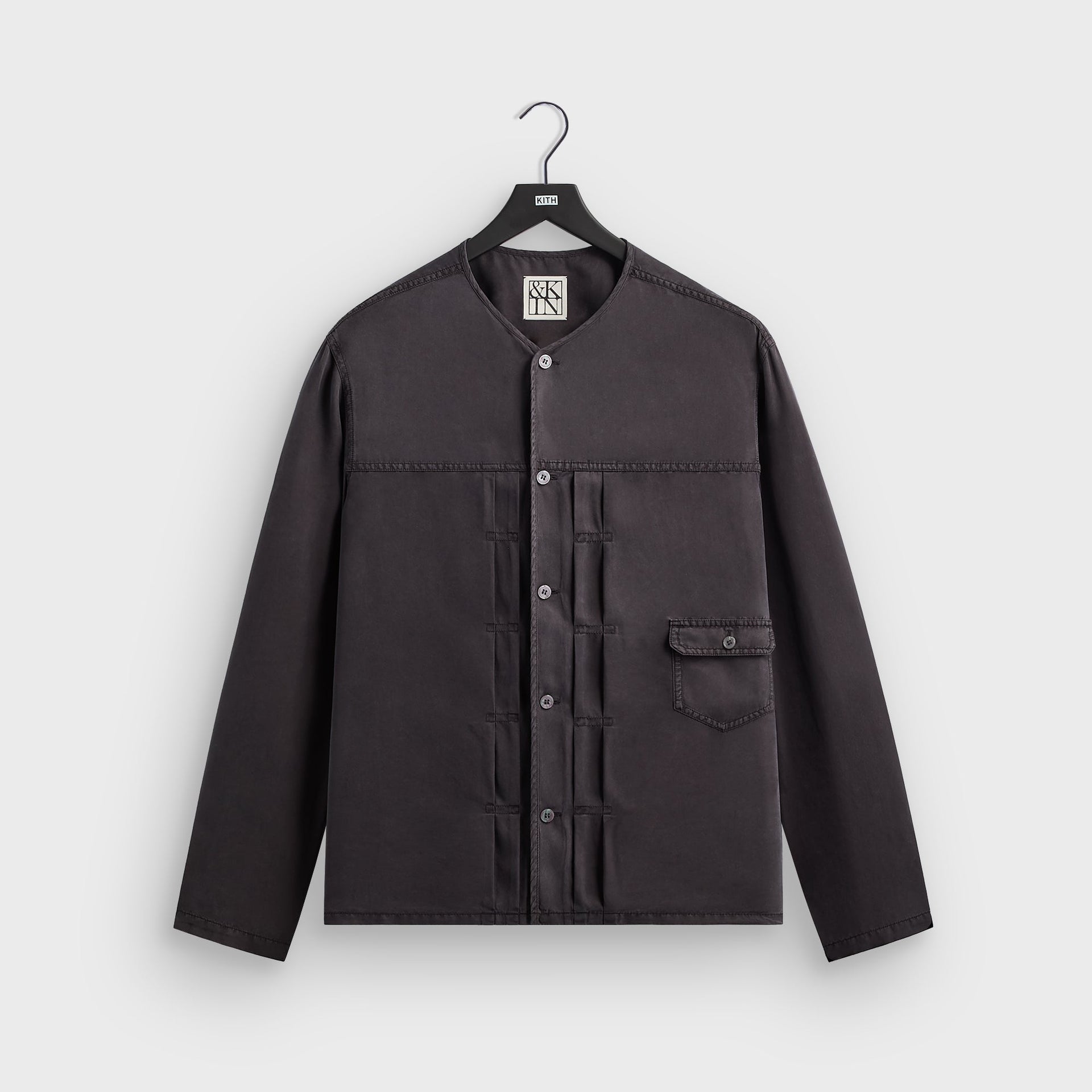 &Kin Garment Dyed Silk Collarless Yardley Shirt - Phantom Grey - PH