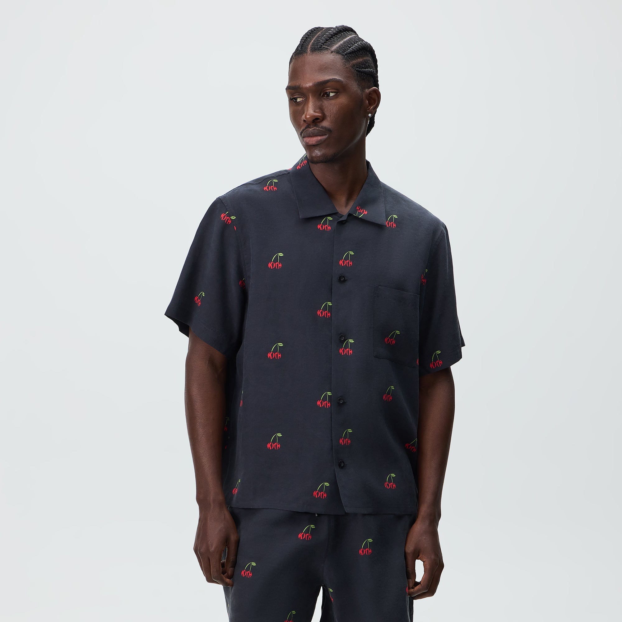 Kith Printed Cherry Cupro Linen Beckham Buttondown - Black – Kith