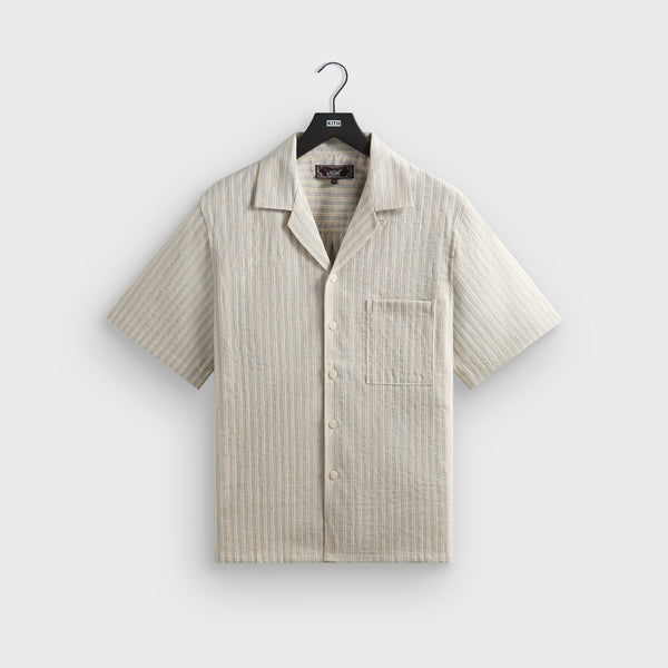 Kith Neon Slub Stripe Cropped Beckham Camp Collar Shirt - Sandrift