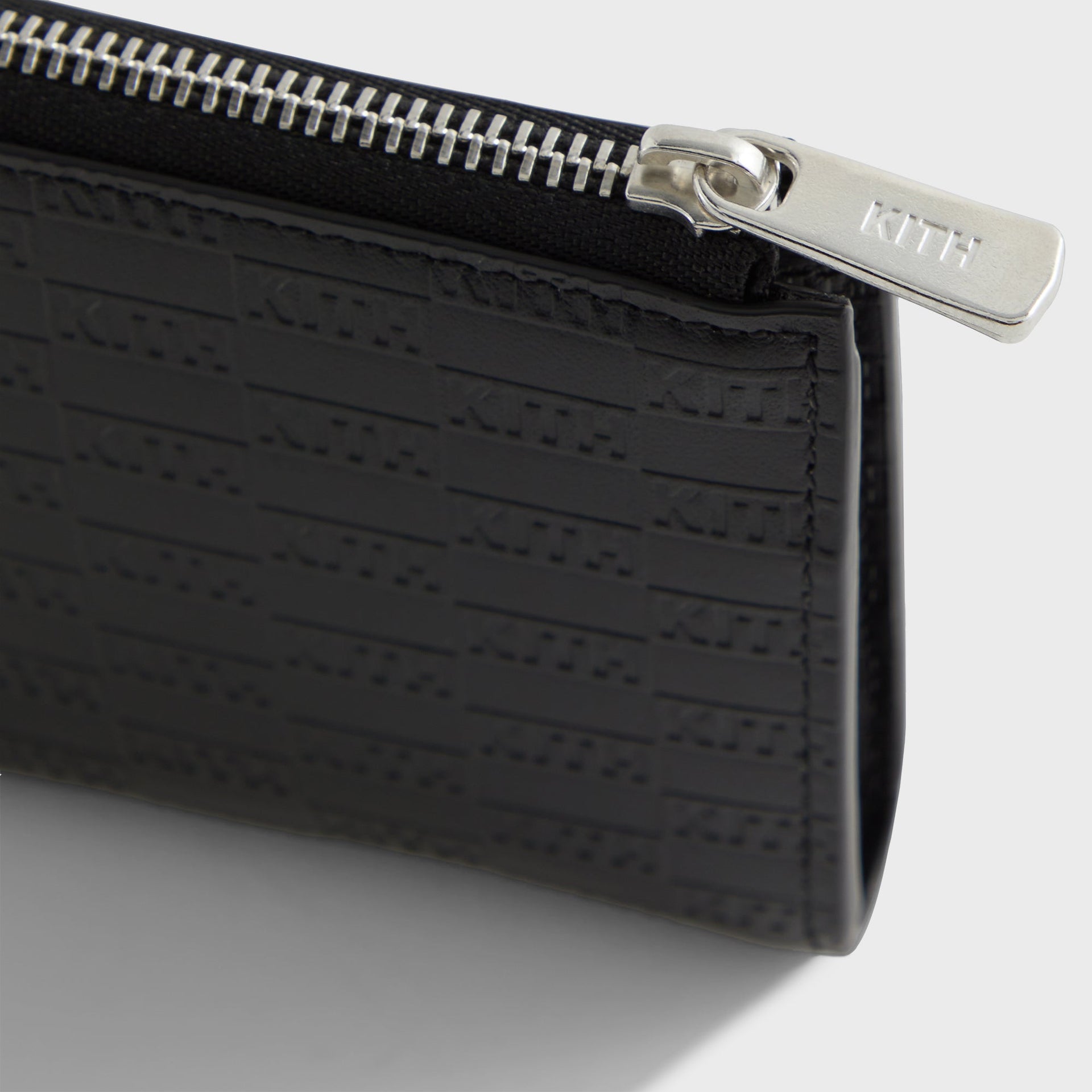 Kith Monogram Leather Half Zip Wallet - Black