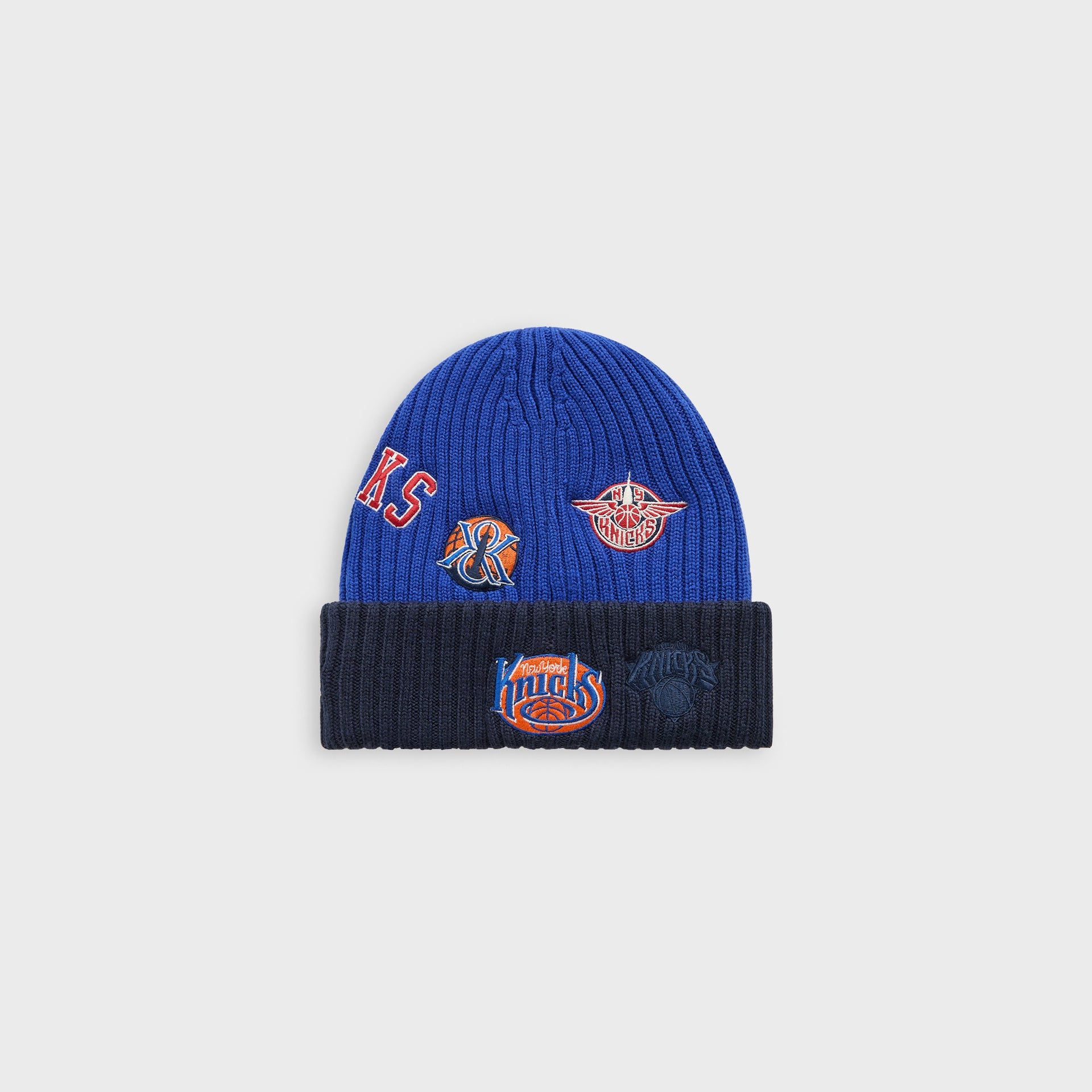 Kith & New Era for the New York Knicks All Over Patches Knit Beanie - Royal