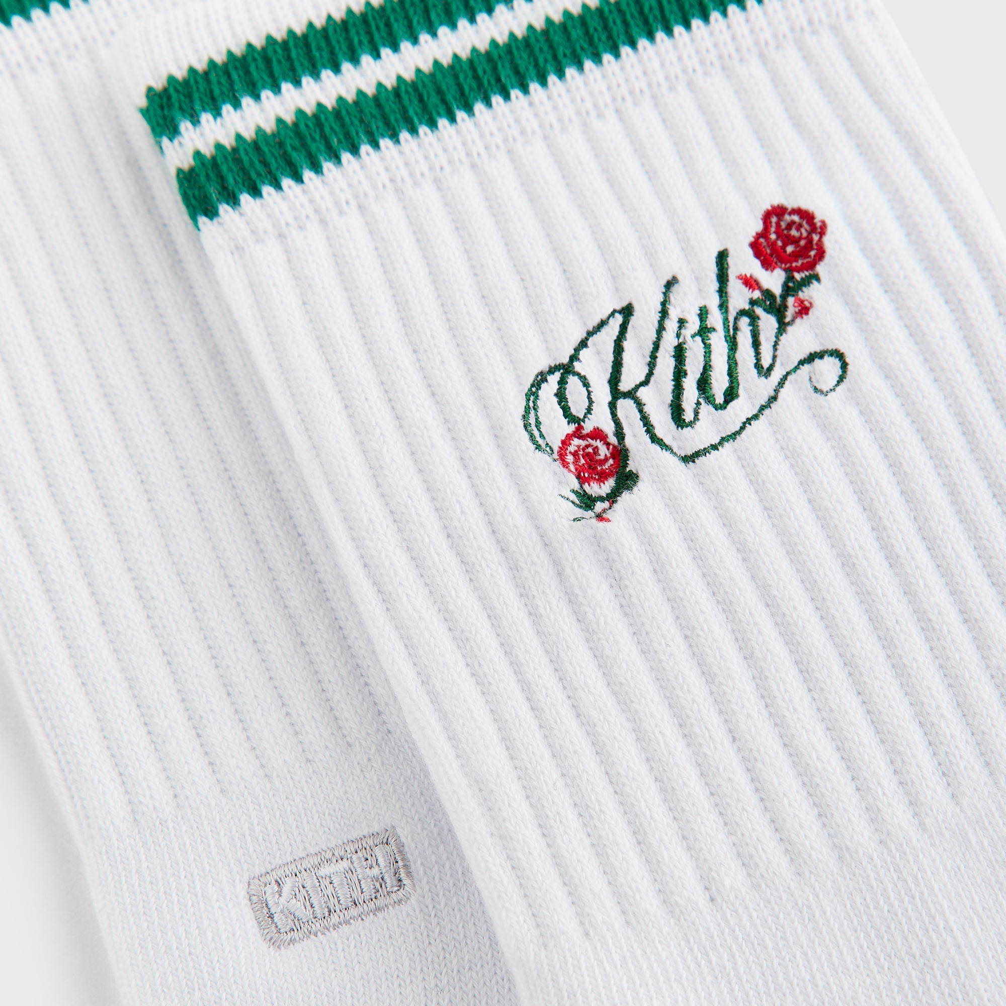 Kith Double Striped Floral Cotton Mid Crew Socks - Conifer – Kith