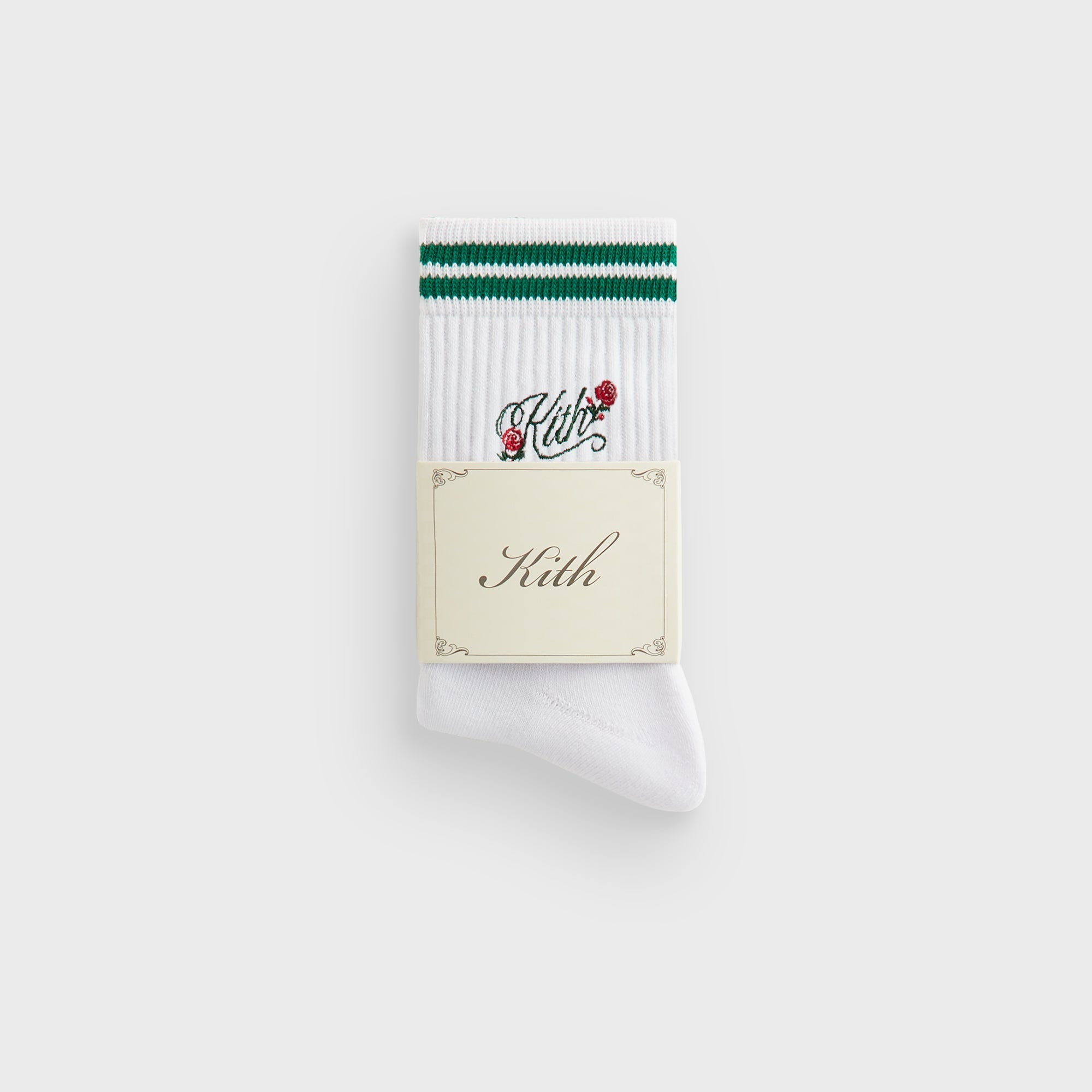 Kith Double Striped Floral Cotton Mid Crew Socks - Conifer – Kith