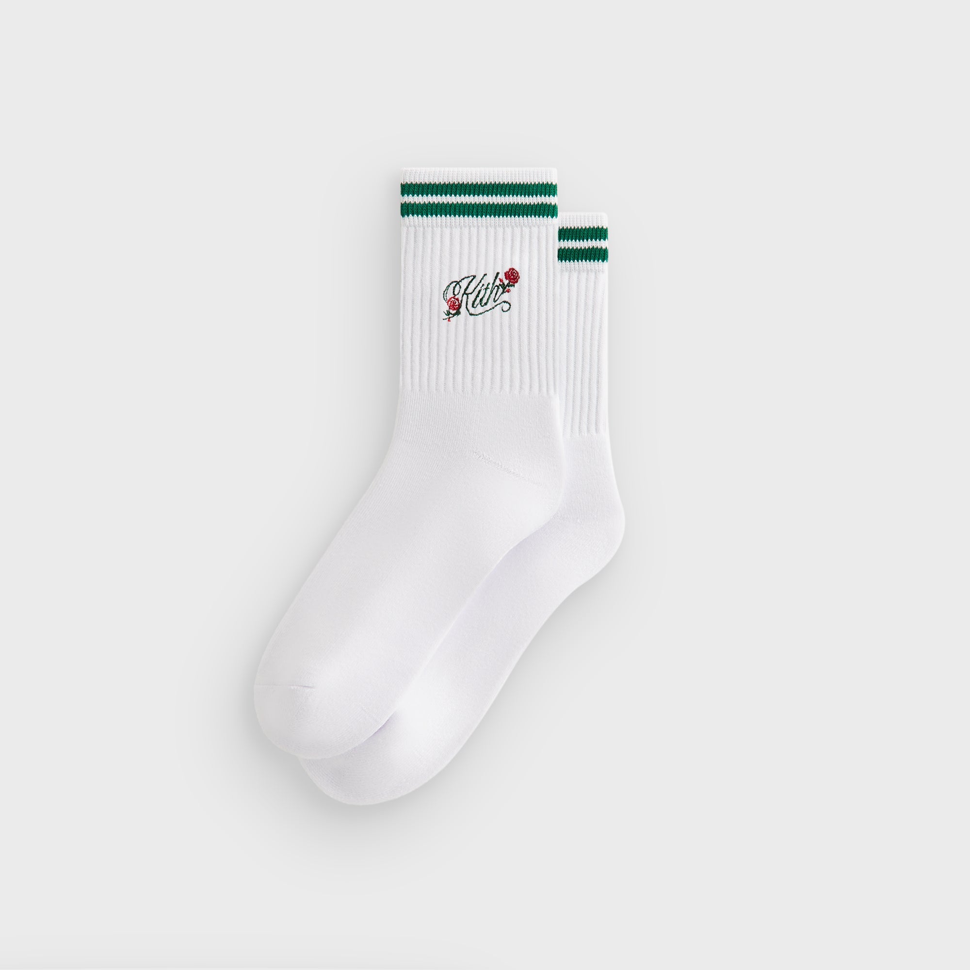Kith Double Striped Floral Cotton Mid Crew Socks - Conifer – Kith