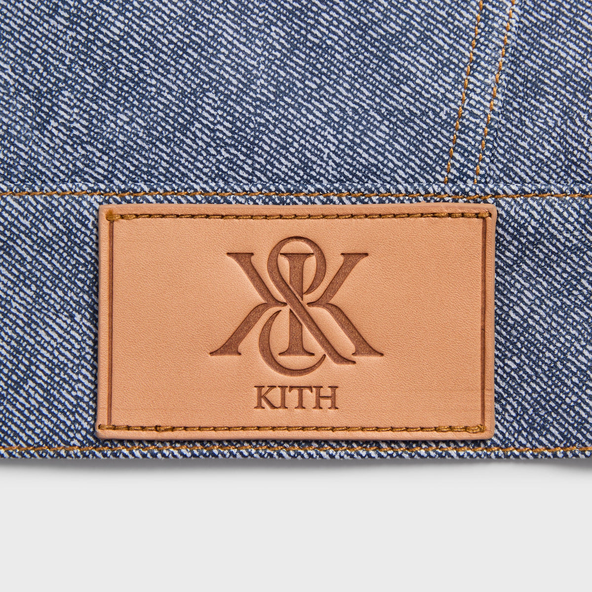Kith Leather Denim Dario Trucker Jacket - Mid Indigo