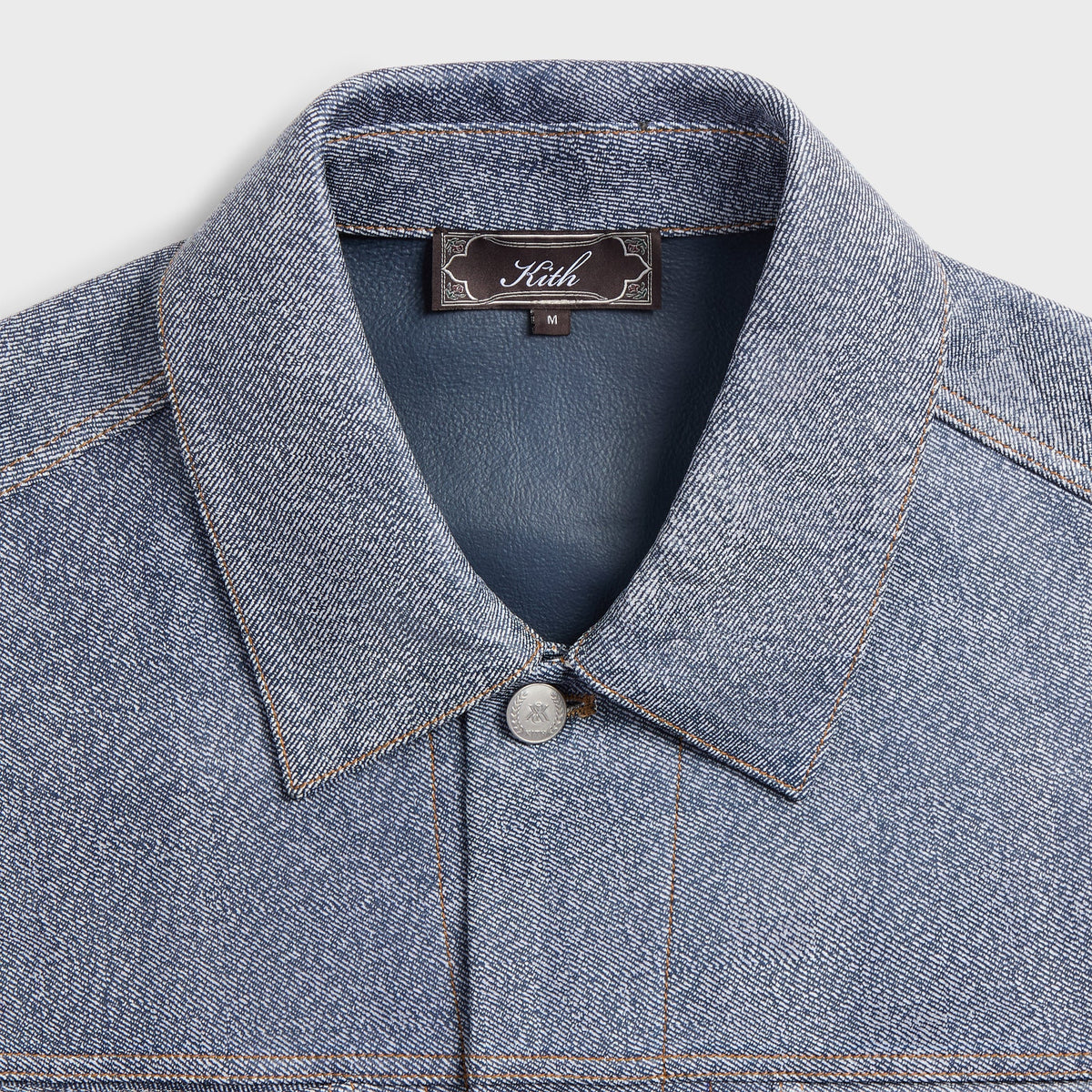Kith Leather Denim Dario Trucker Jacket - Mid Indigo