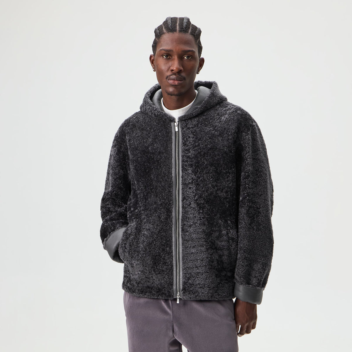 Kith Shearling Ryer Hooded Jacket - Carbon