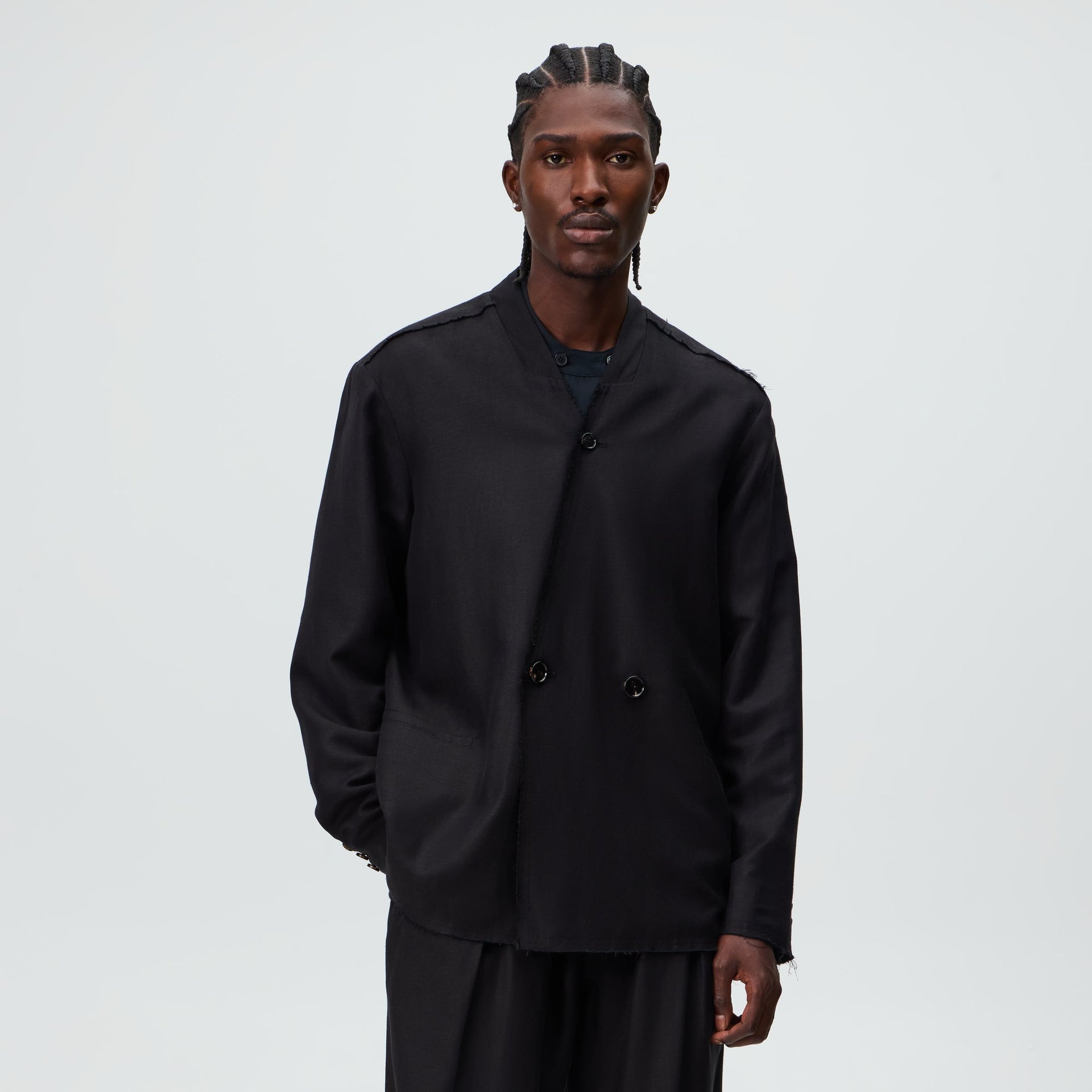 &Kin Long Sleeve Linen Rayon Twill Mathis Shirt - Black - PH