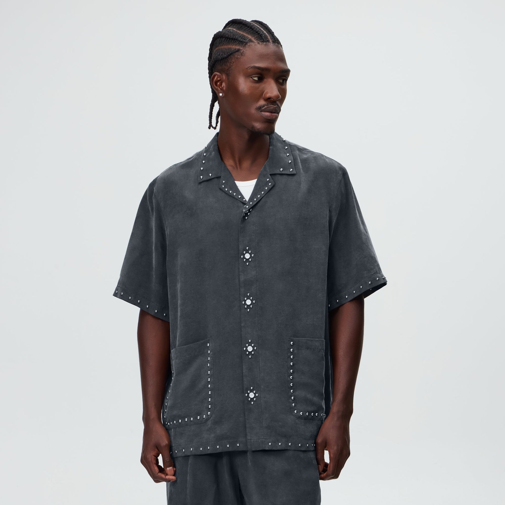 &Kin Studded Cupro Linen Sawyer Shirt - Somber - PH