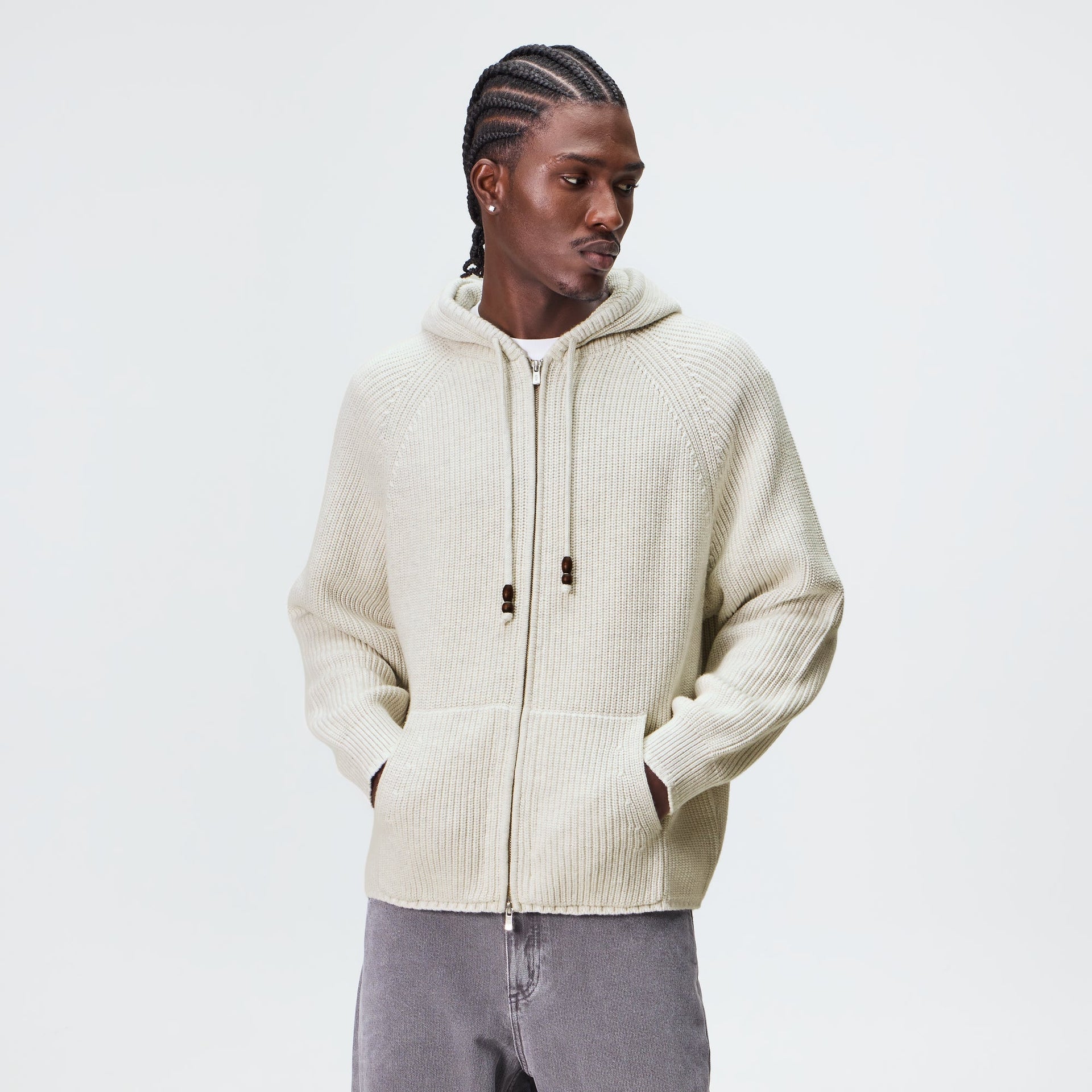 Kith Full Zip Knit Miles Hoodie - Light Heather Grey - PH