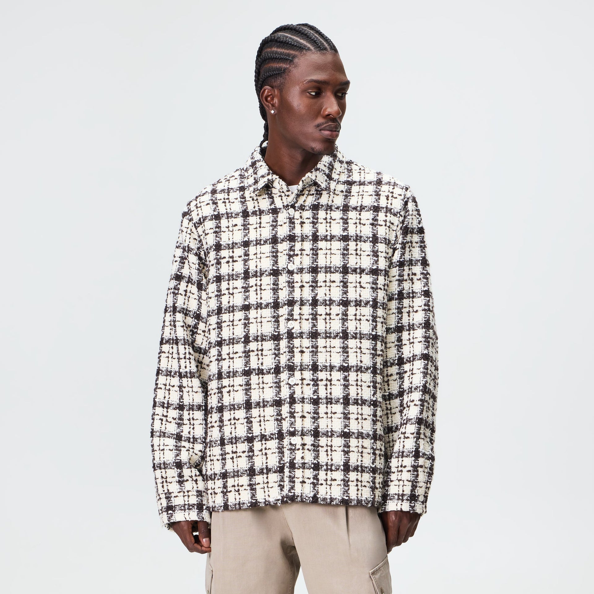 Kith Boucle Plaid Boxy Collared Overshirt - Sandrift