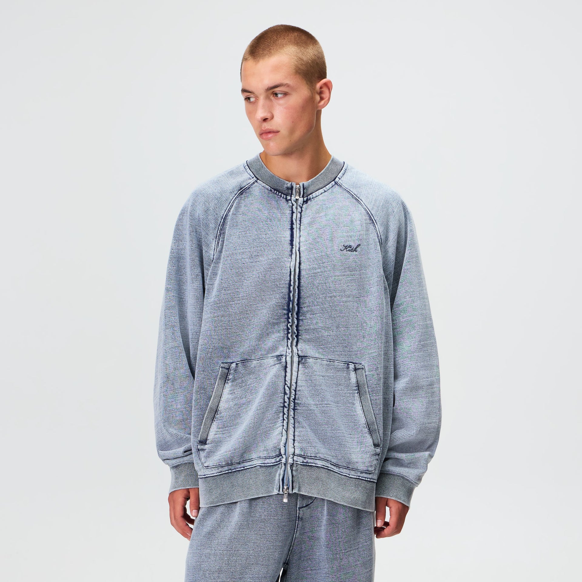Kith Indigo Fleece Linus Full Zip Crewneck - Light Indigo