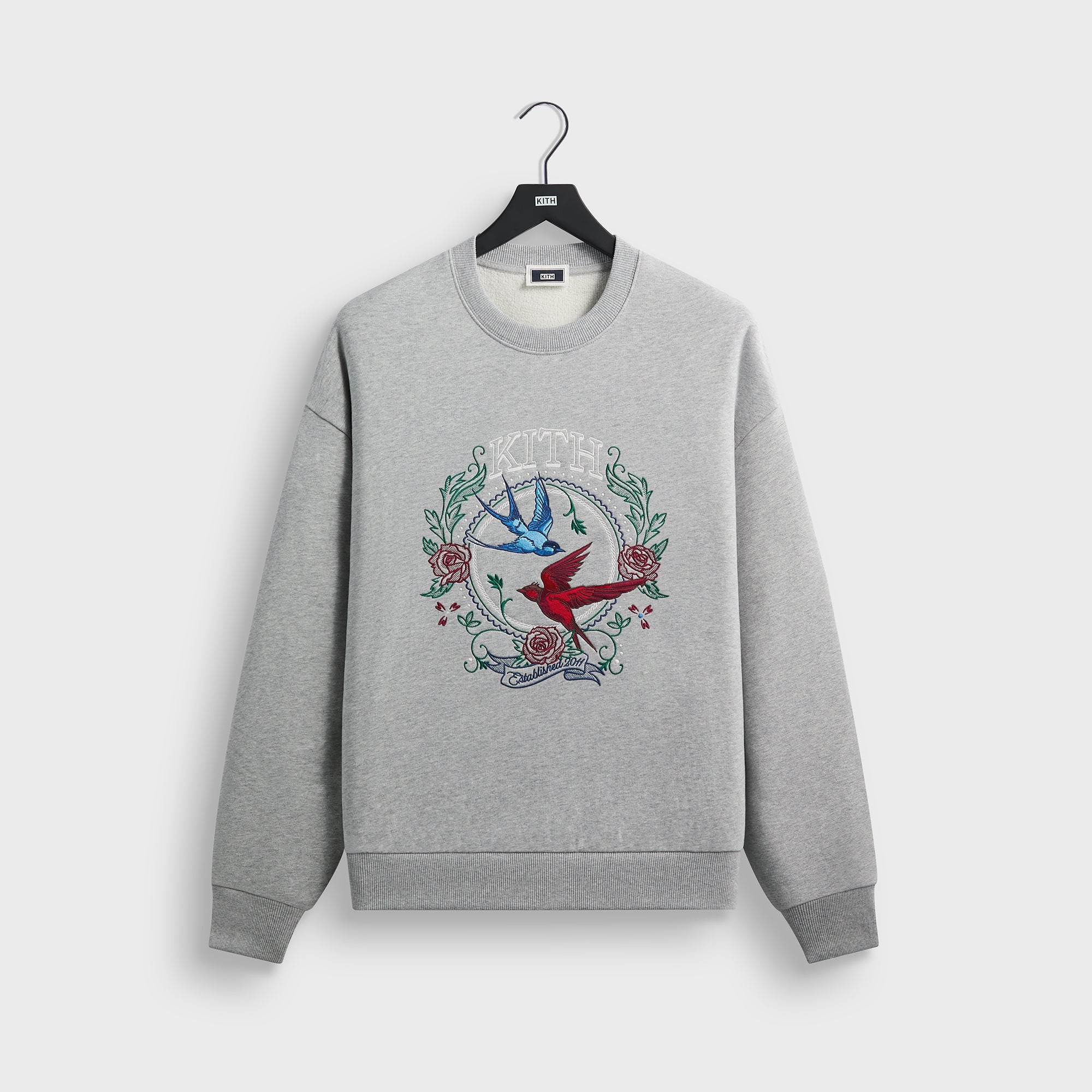 Kith Swallow Emblem Nelson Crewneck - Mid Heather Grey – Kith Japan