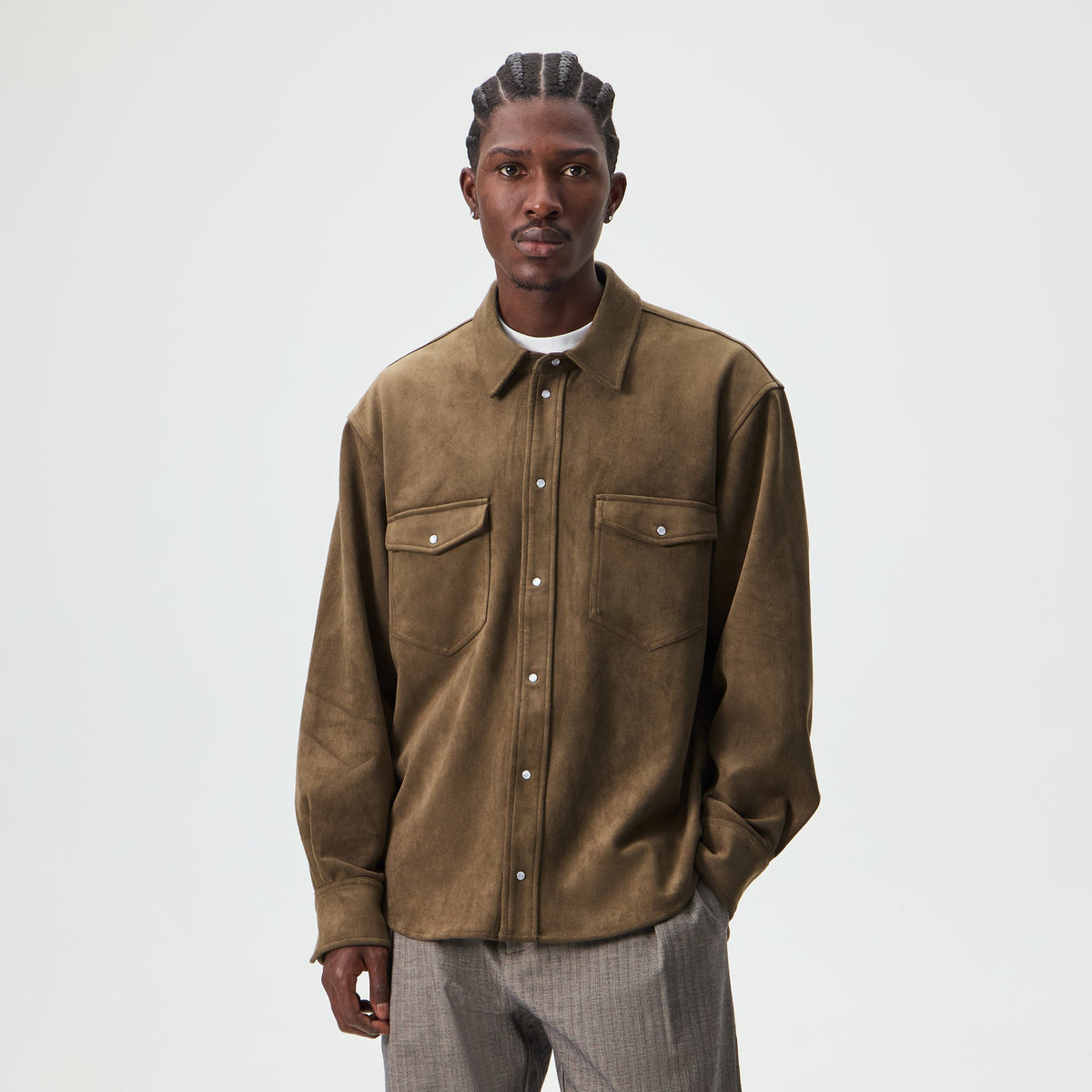 Kith Brushed Microsuede Long Sleeve Warwick Shirt - Armadillo
