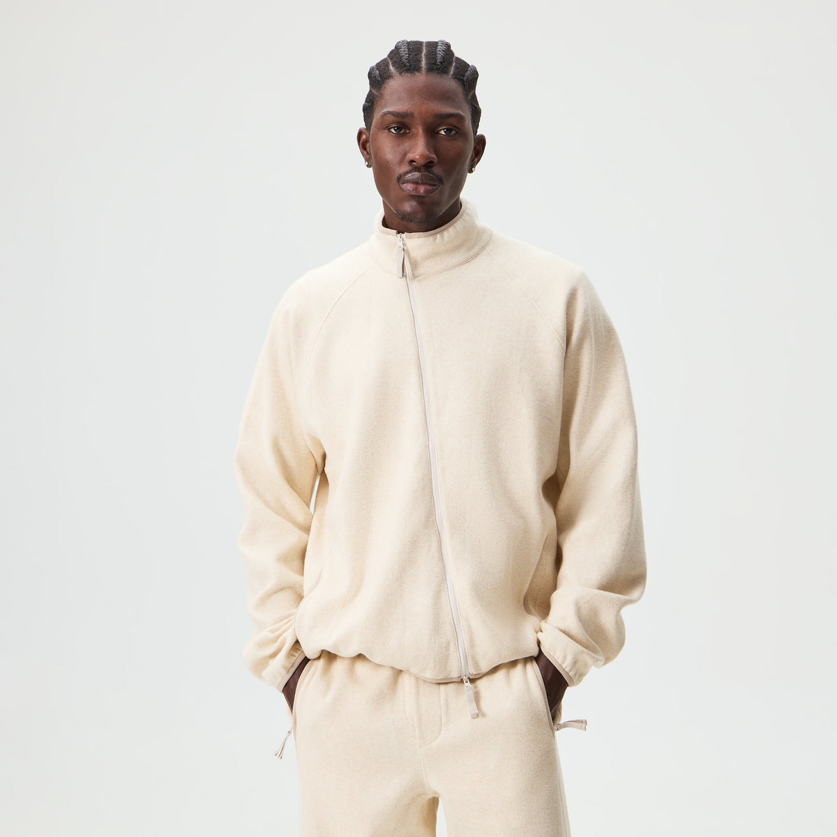 &Kin Cotton Cashmere Pique Calix Full Zip Jacket - Heather Oatmeal