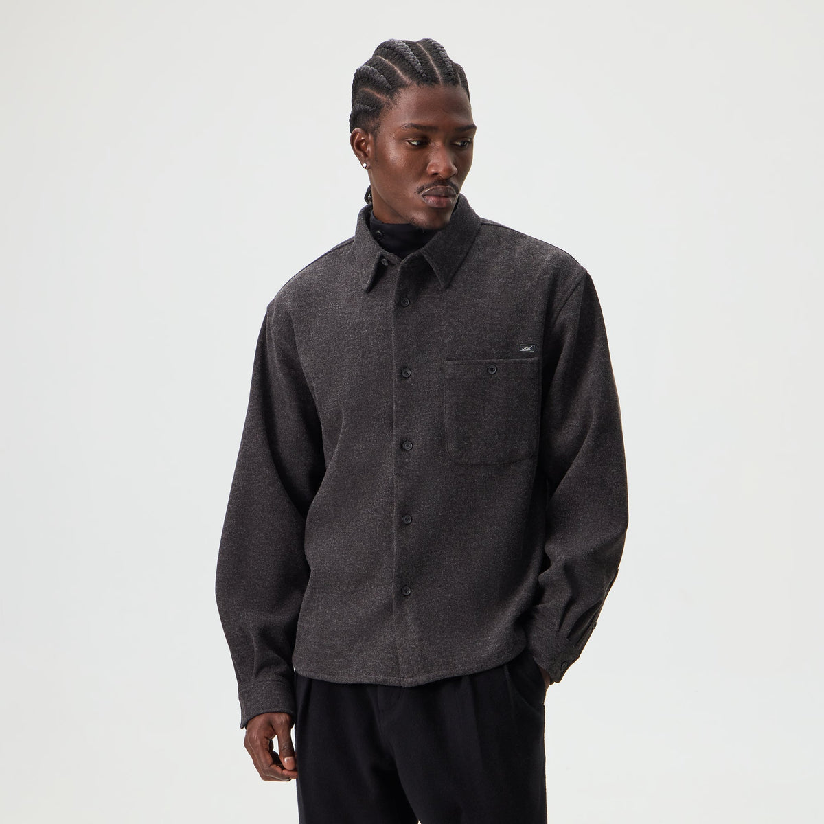 Kith Felted Jersey Tomas Buttondown Shirt - Dark Heather Grey
