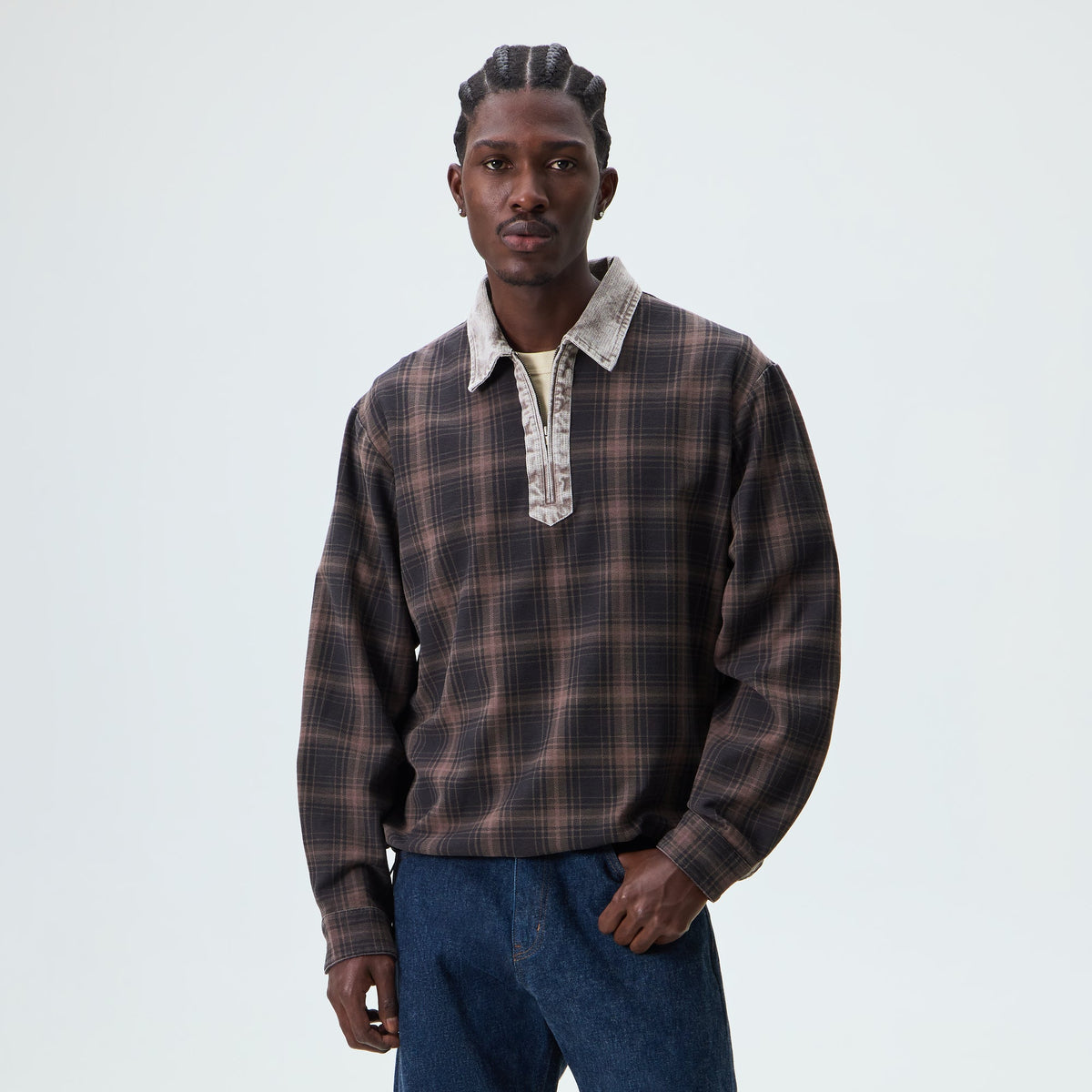 Kith Plaid Jersey Kurt Quarter Zip - Ascot